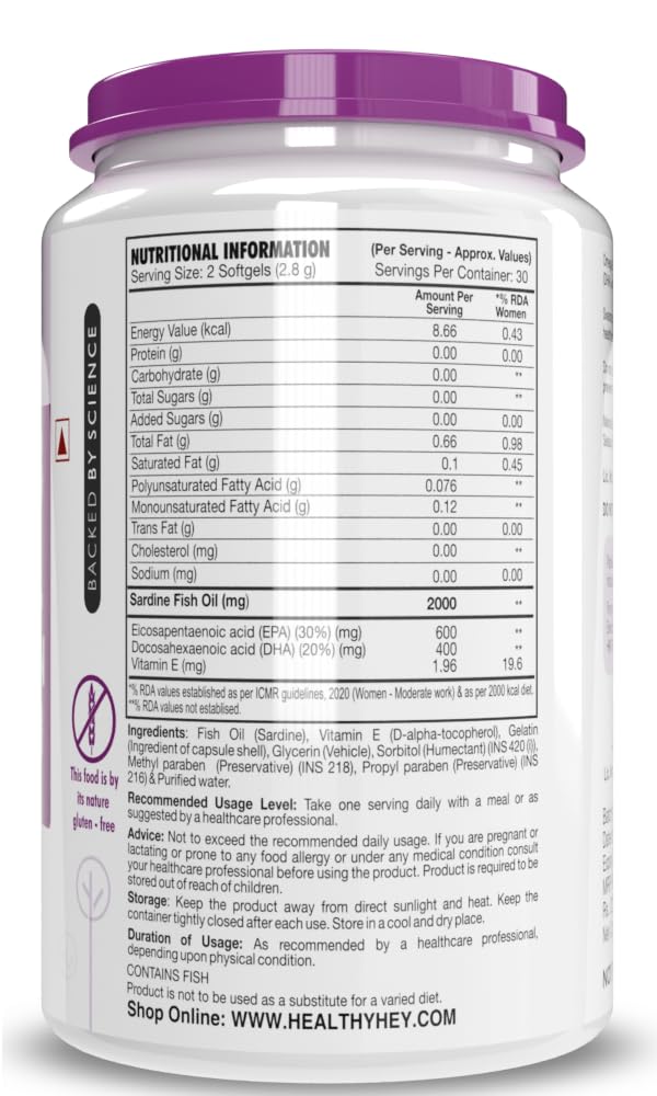 Healthyhey Omega 3 Supplement - Ideal for heart and brain health