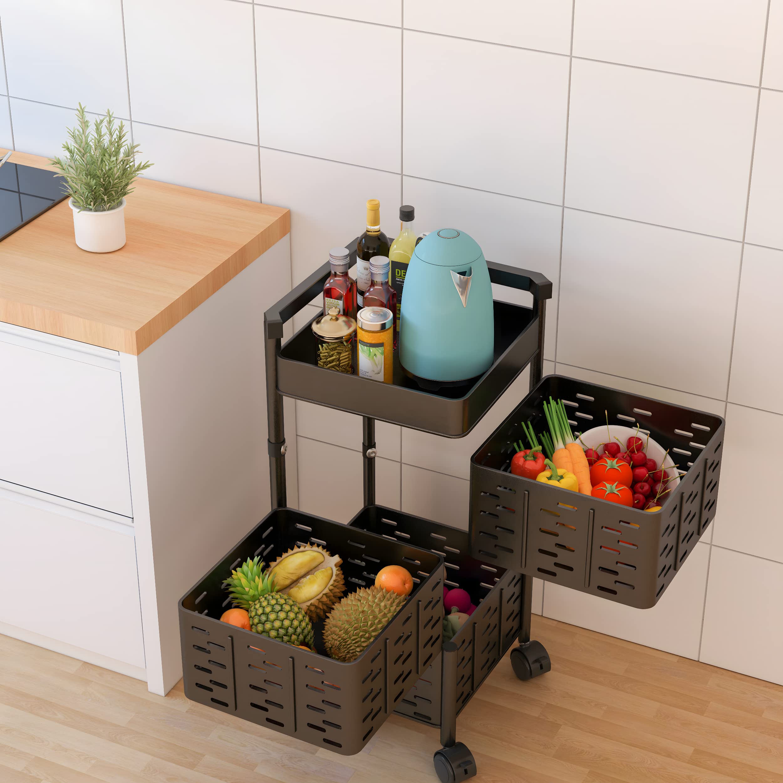 Kitchen Mesh Rack UMAI Mesh Metal Kitchen Rack with Rotating Baskets | Trolley Storage ...