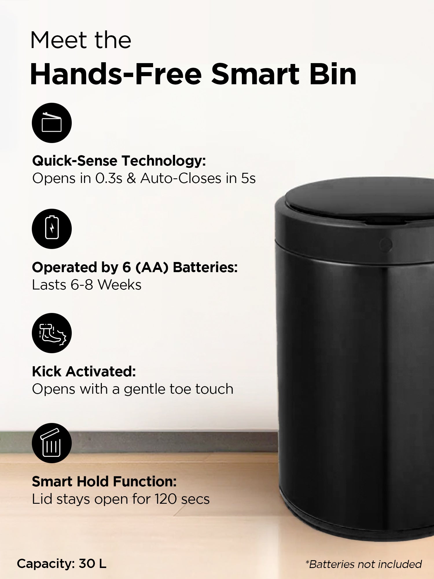 UMAI black dustbin - Elegant home accessory