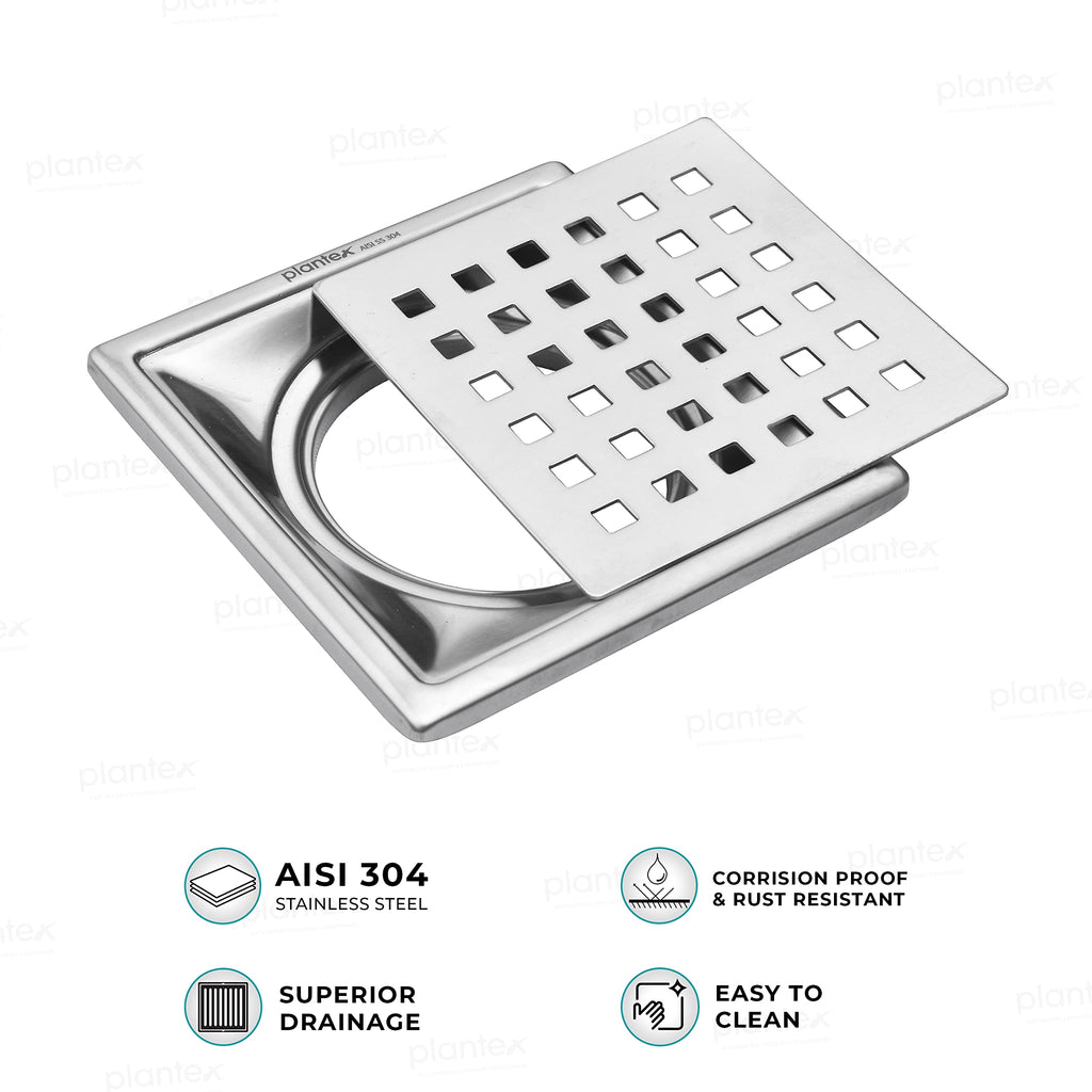 Stainless Steel Jali/Shower Drain 6x6 inches - 304 Grade for Bathroom ...