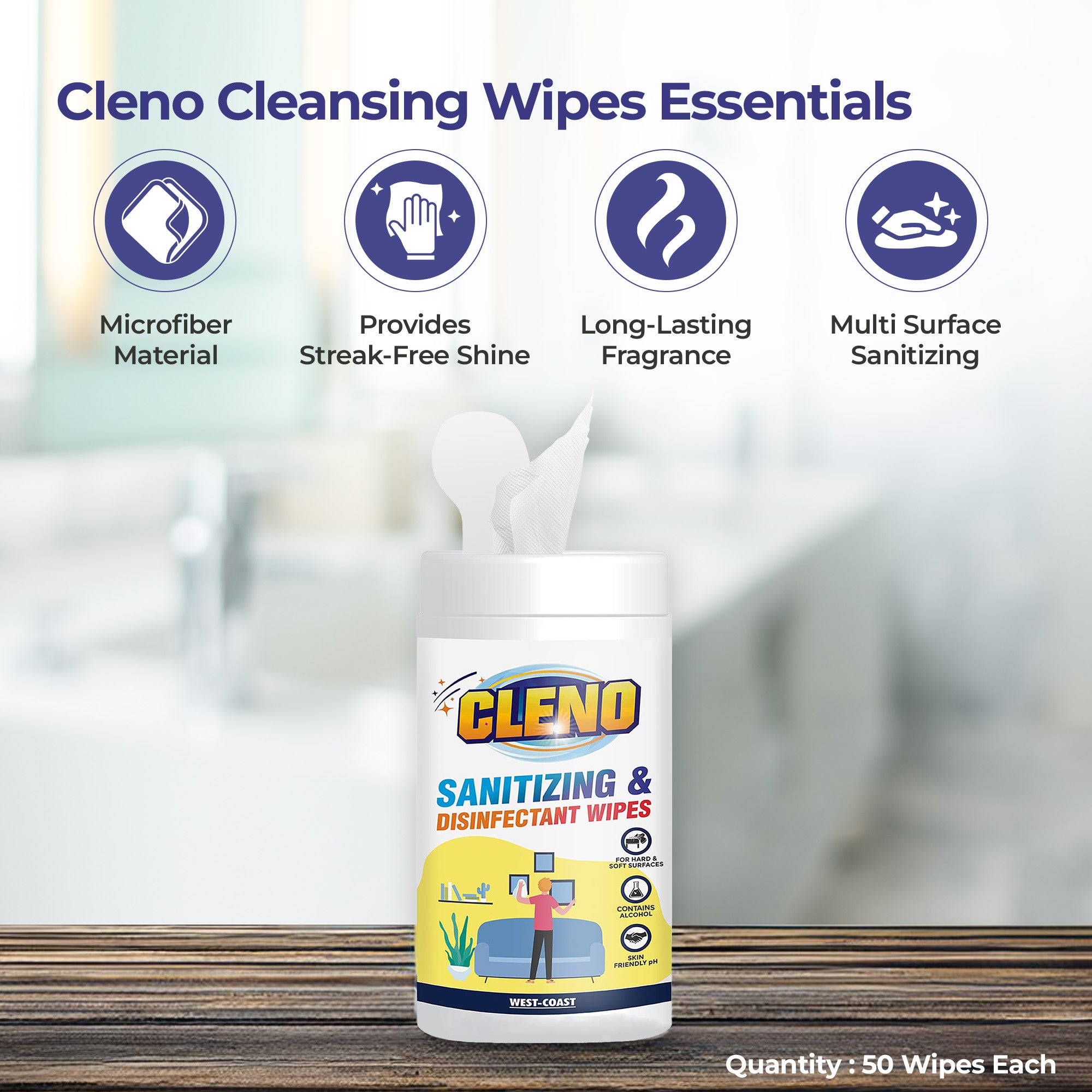 Cleno disinfectant wipes - Freshening up bathroom surfaces