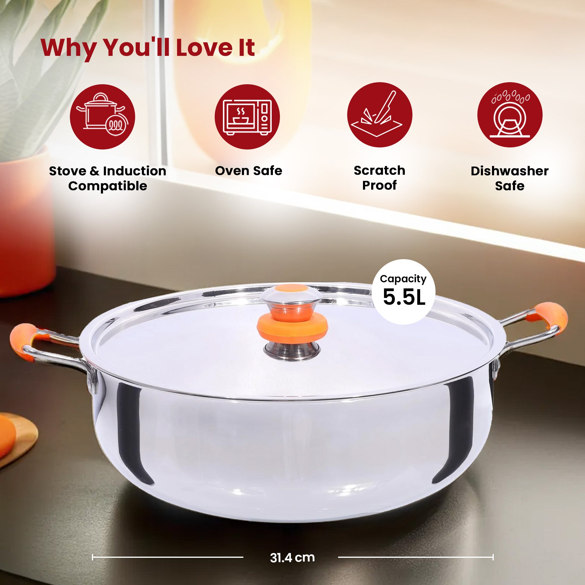 USHA SHRIRAM 5.5L Kadhai - Reliable for Induction Cooking
