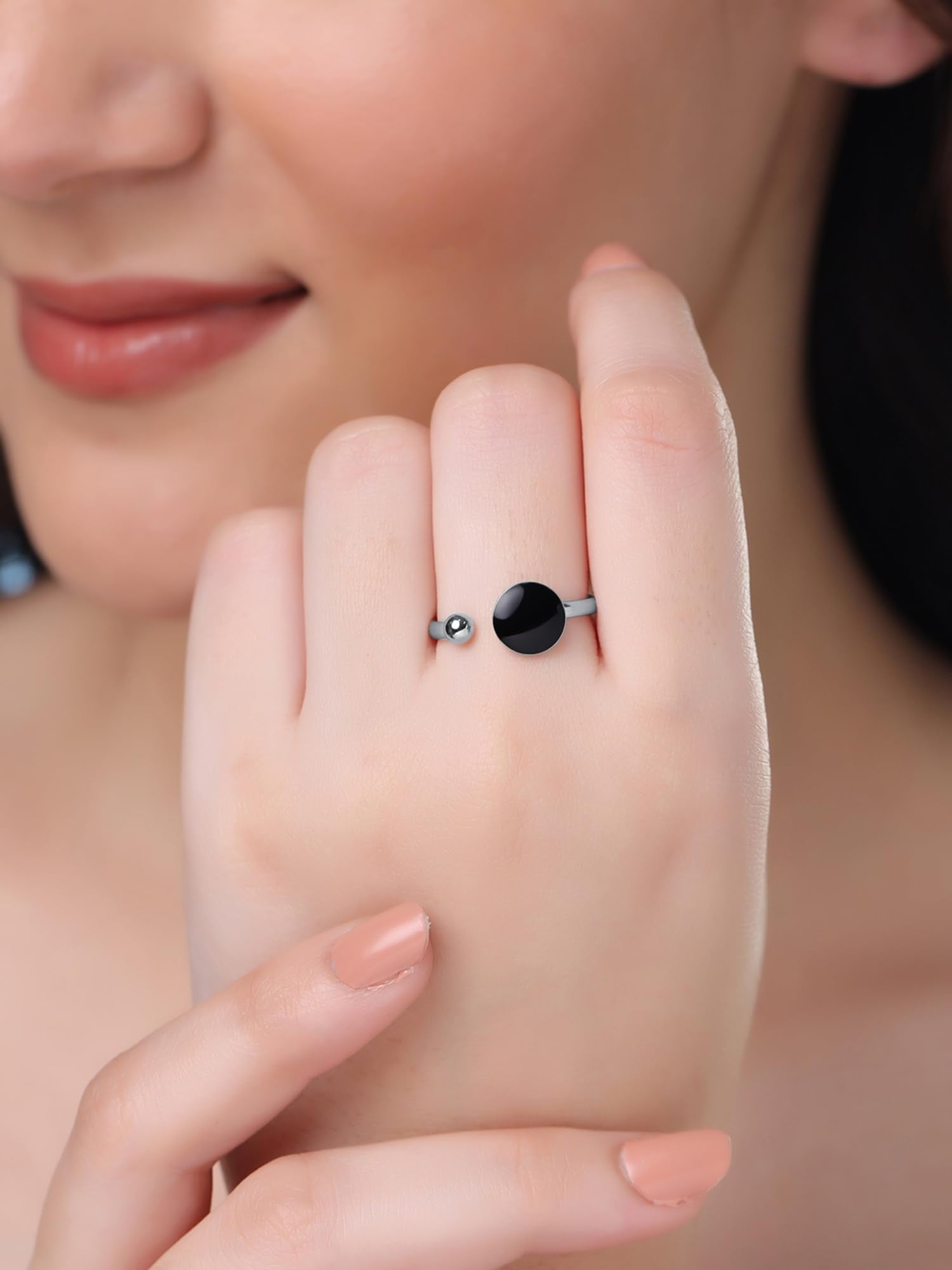 Black Colour Ring For Girls Yellow Chimes Pearl Rings For Women