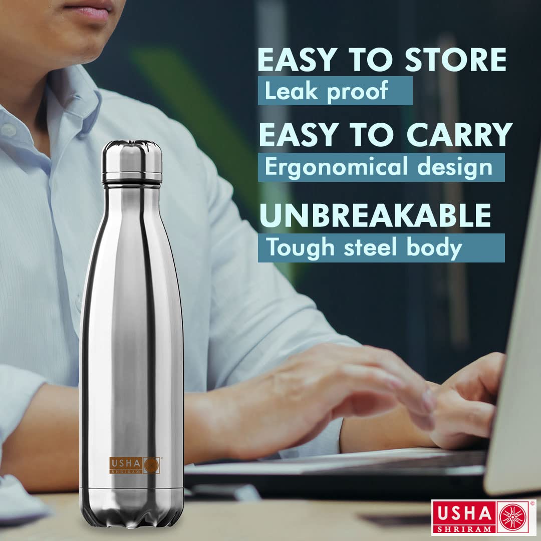 USHA SHRIRAM stainless steel water bottle - perfect for office use