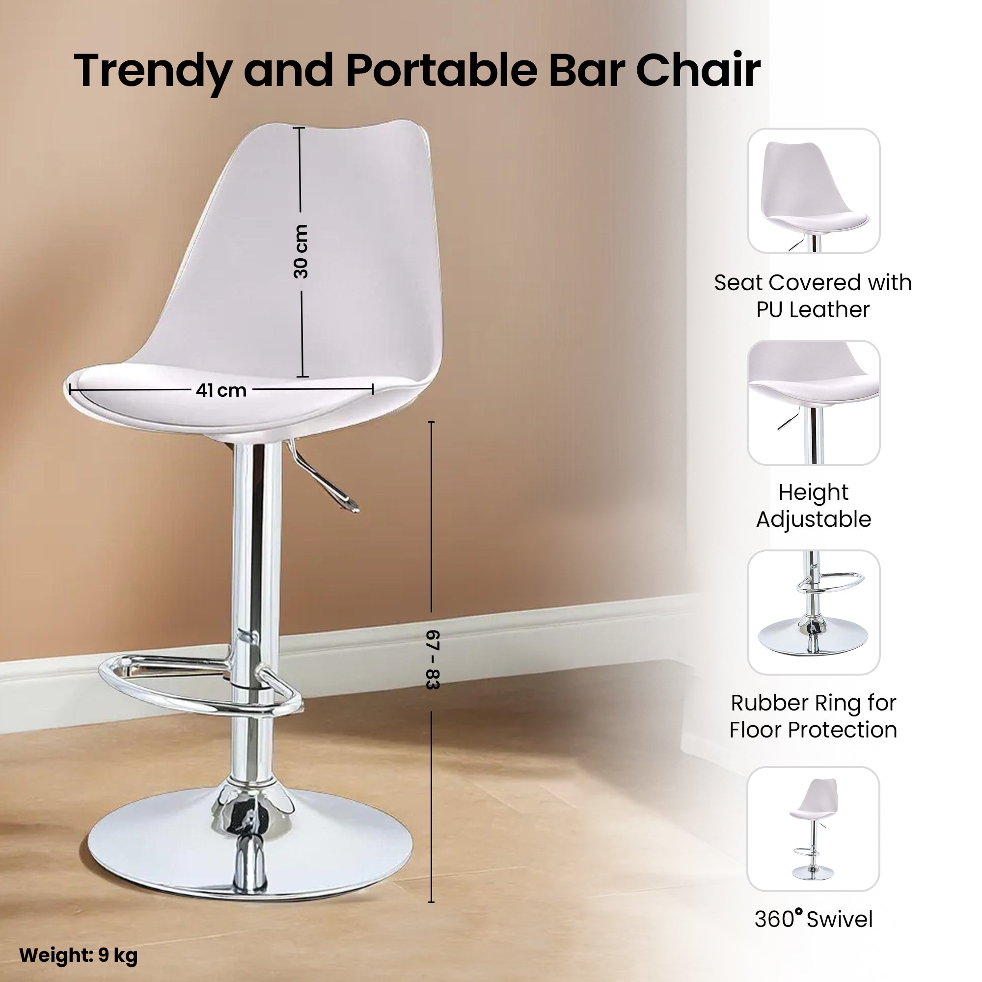 SAVYA HOME Curvy Bar Chair - Adjustable Height Seat