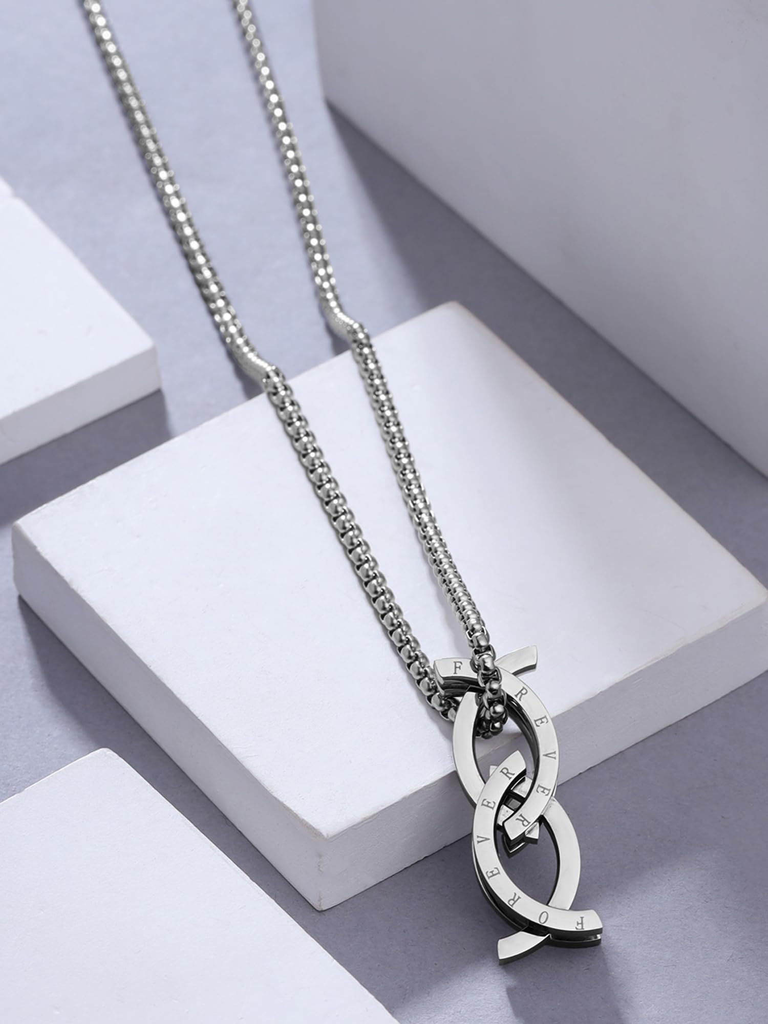Yellow Chimes Chain Pendant for Men Fashion Siilver Pendants For Men Ring Shape-Shifting Ring Fidget Necklace Dual-Use Necklace Stainless Steel