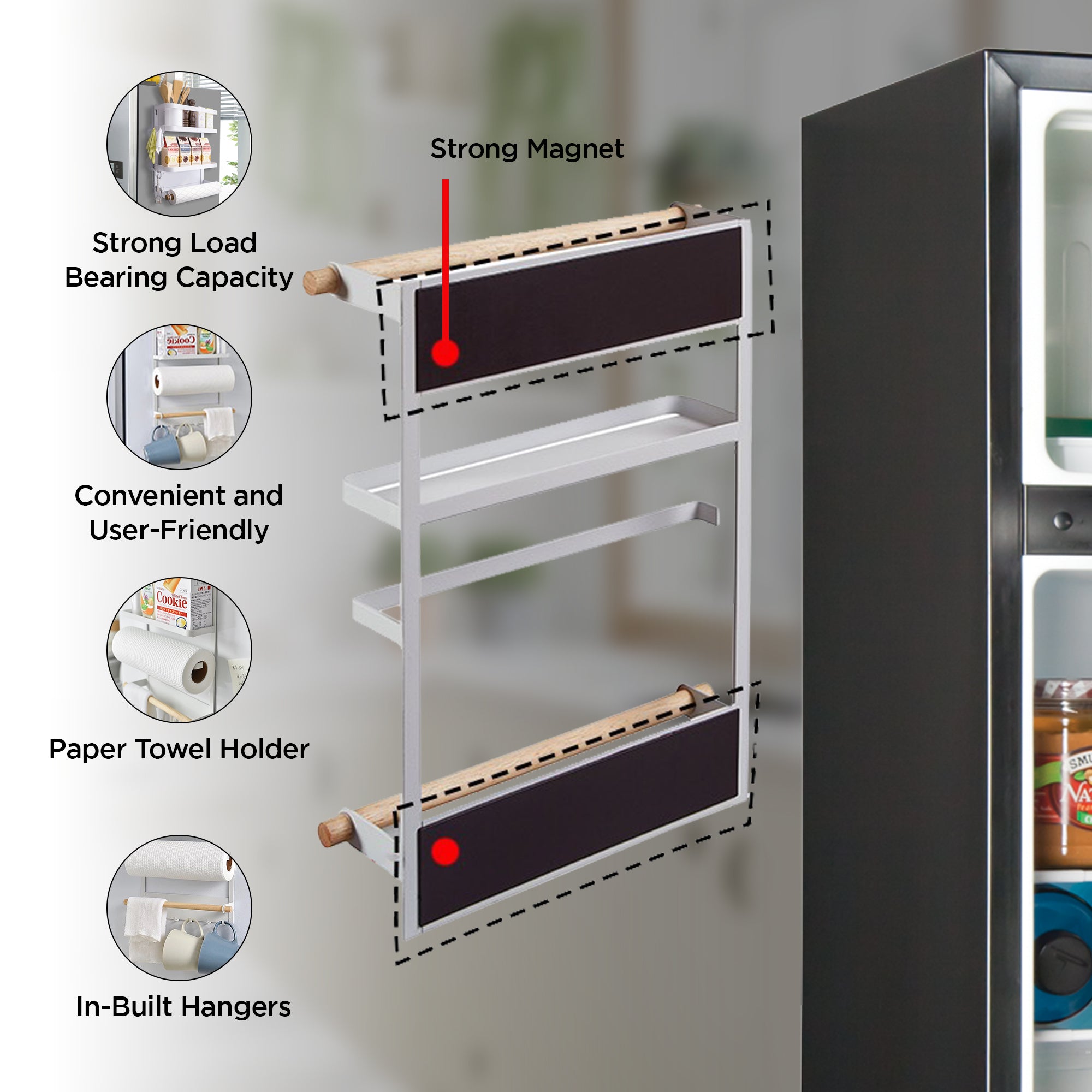 UMAI kitchen storage rack - includes kitchen roll dispenser