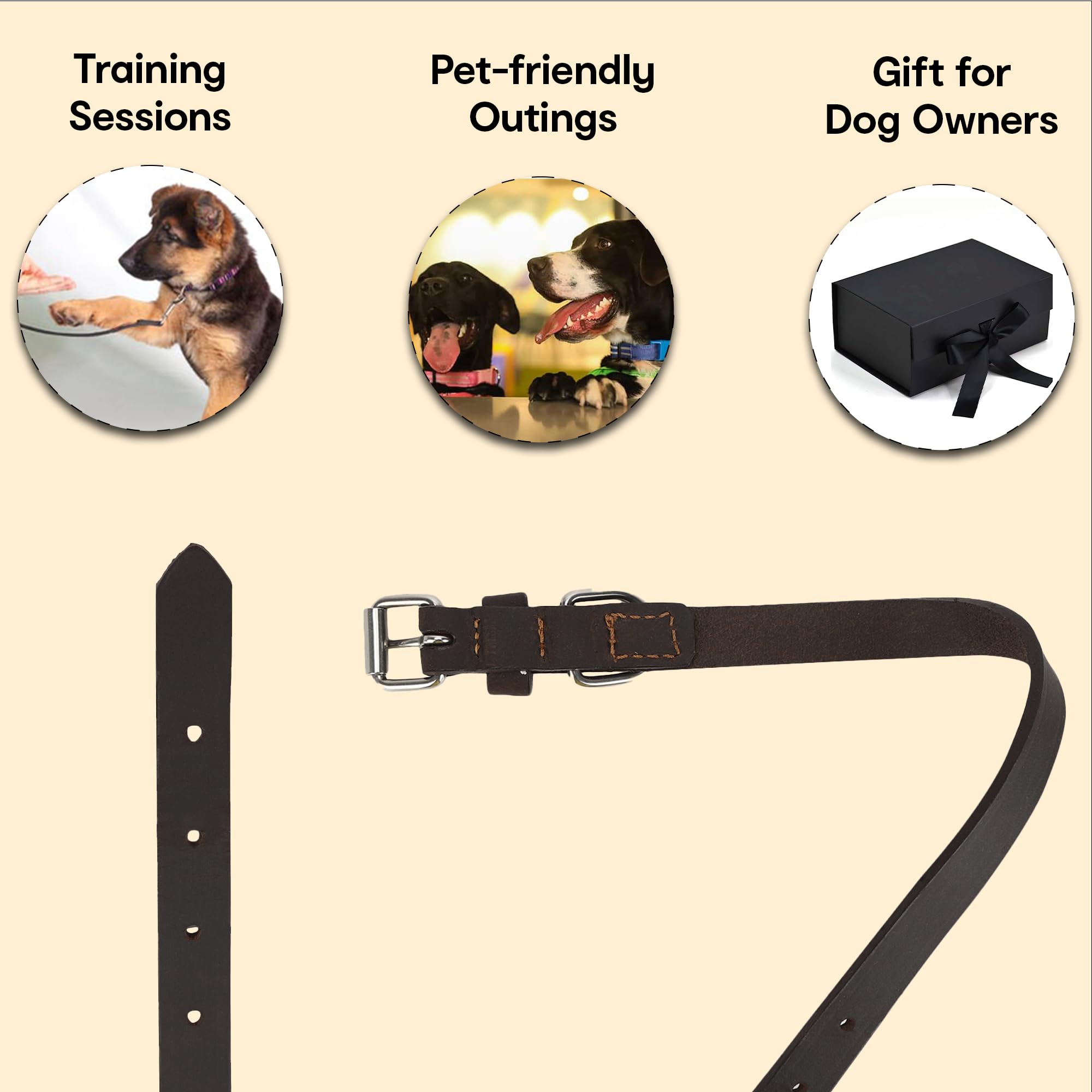 Anko leather dog collar - Adjustable leather collar for medium dogs