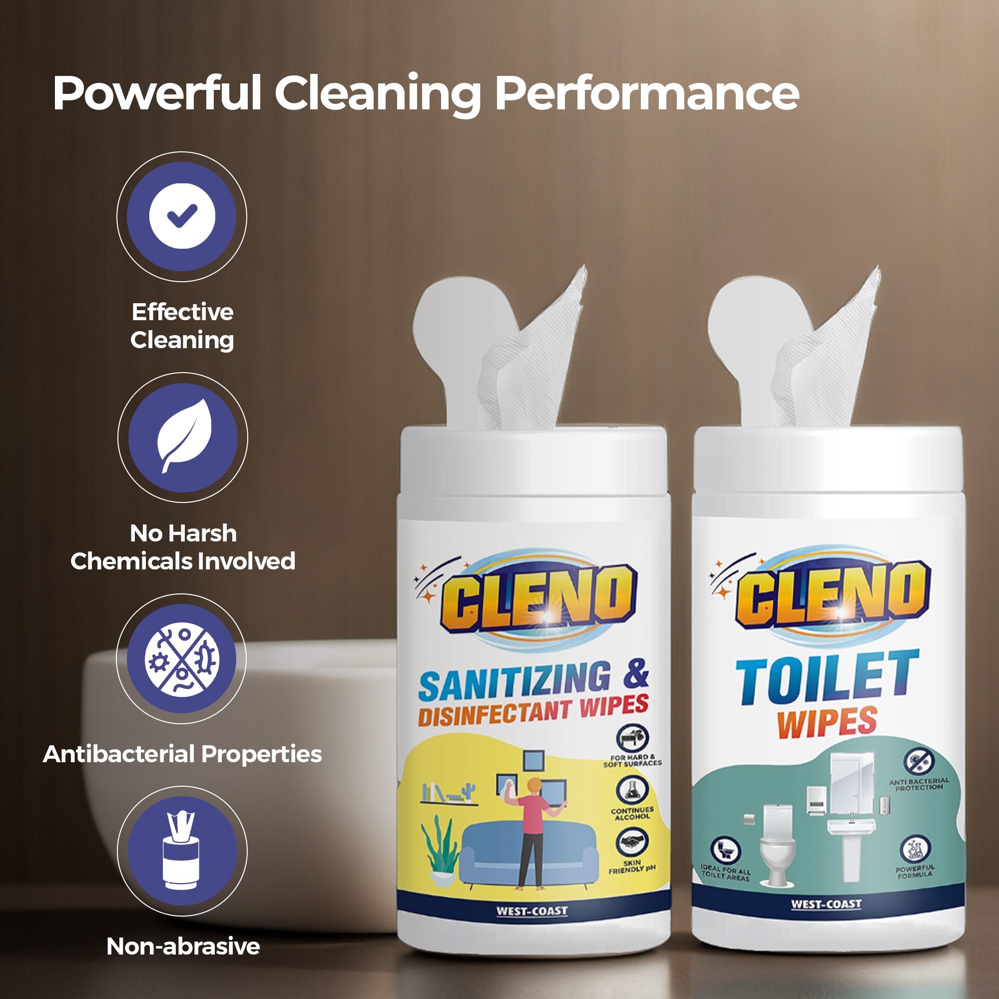 Cleno sanitizing wipes - gentle on furniture surfaces