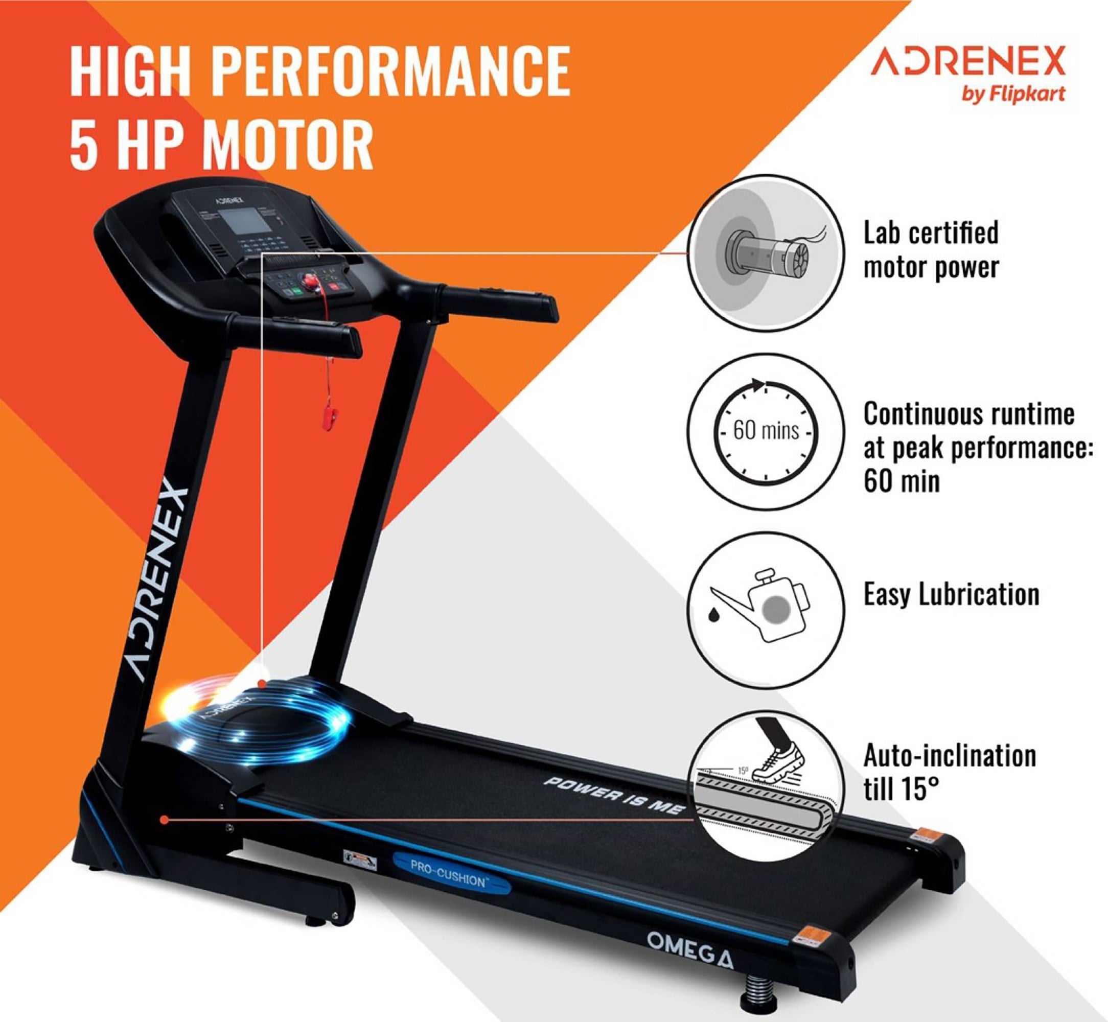 Reach black treadmill - Auto incline running