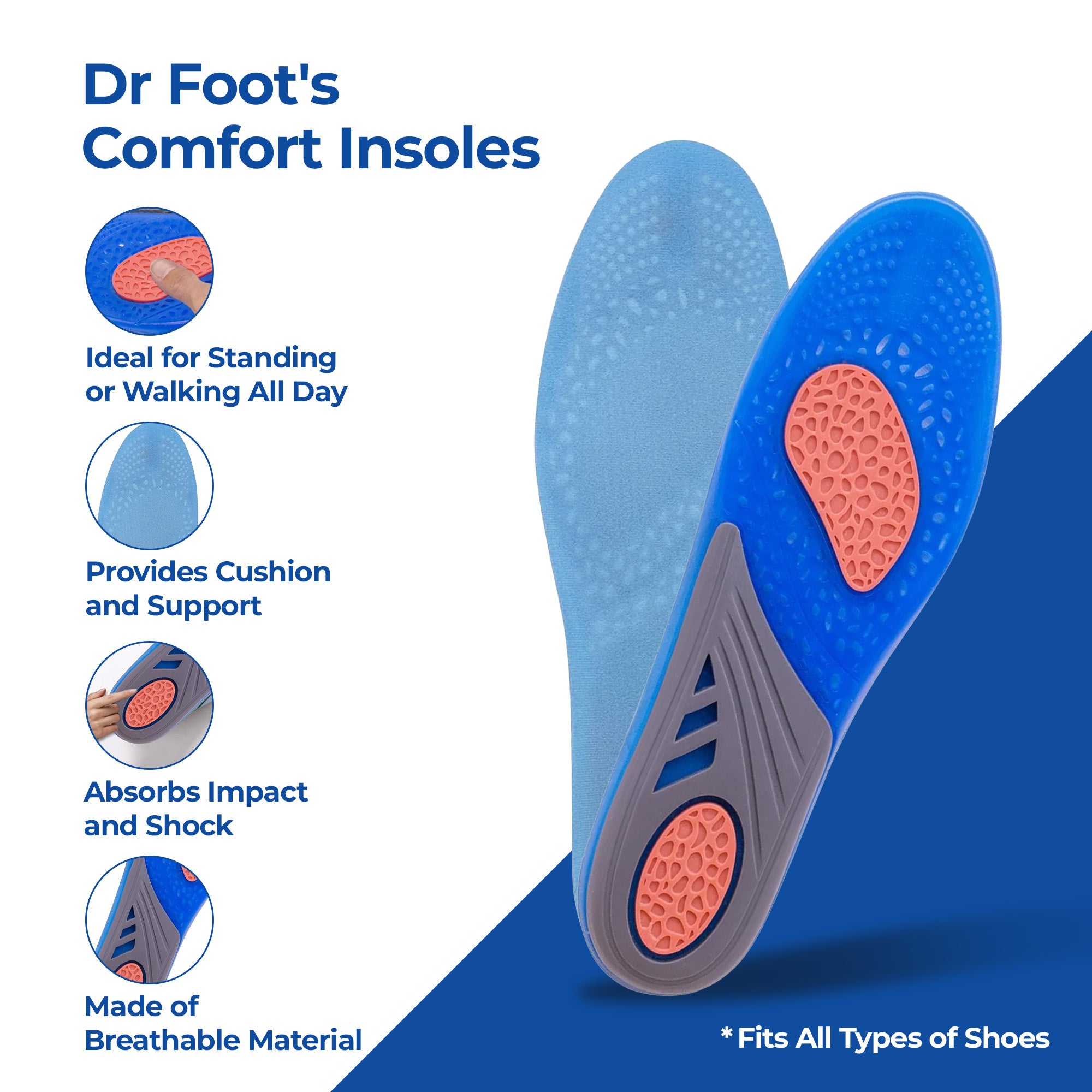 Dr Foot Simulating Step Insoles - Breathable Design for All Day Use