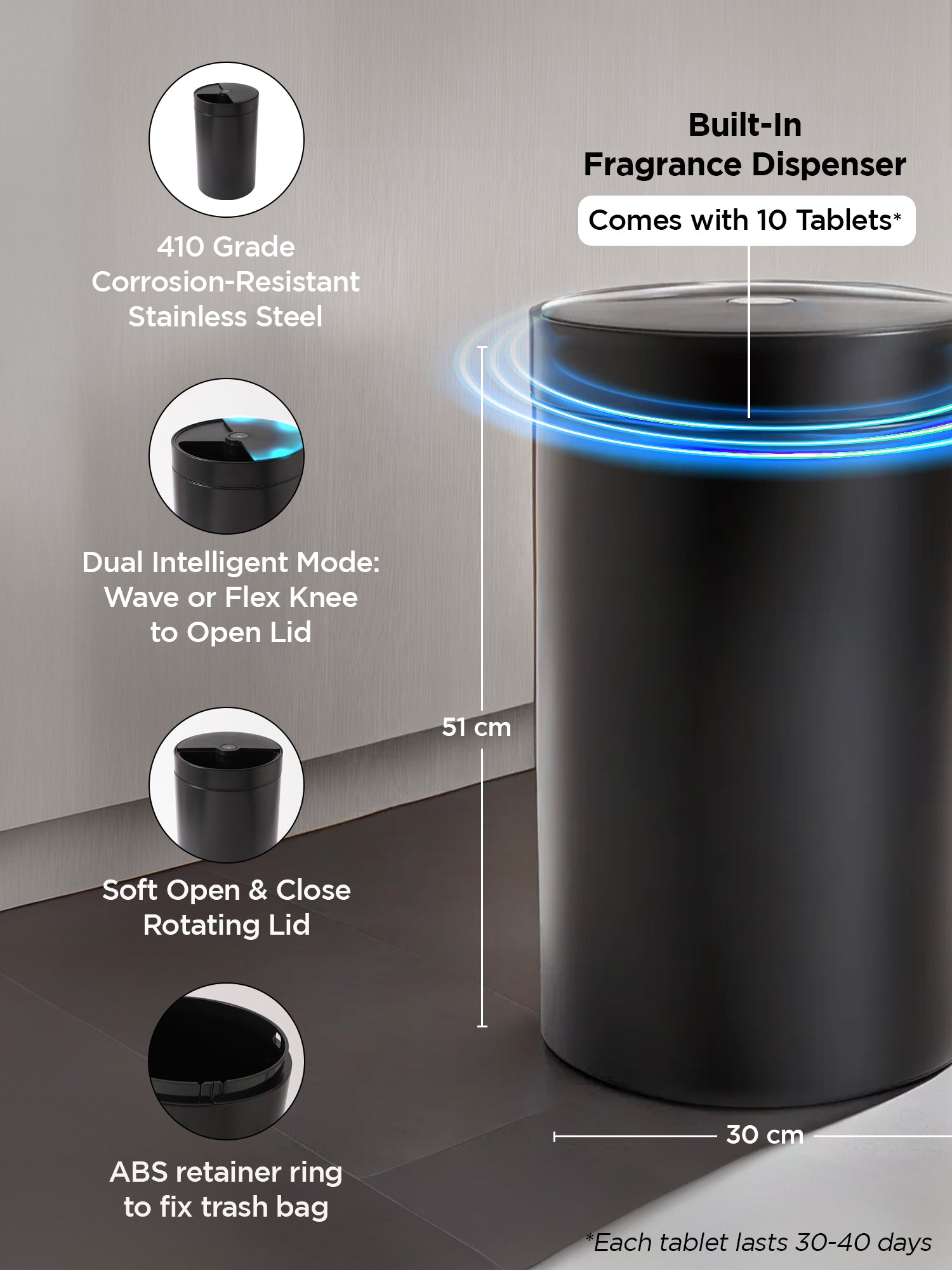 UMAI sensor dustbin - sleek black trash can for outdoor use