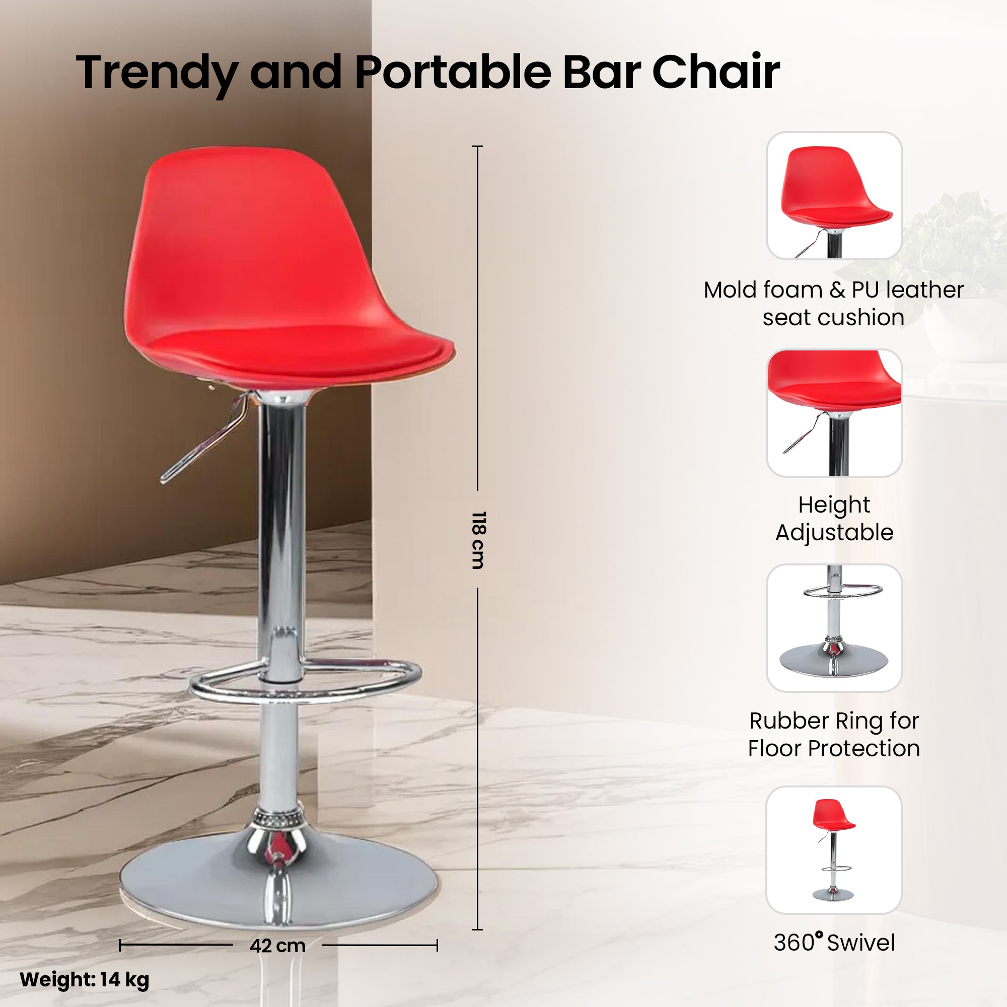 SAVYA HOME Curvy Bar Stool Chair for Kitchen/Bar Chair/Bar Chairs
