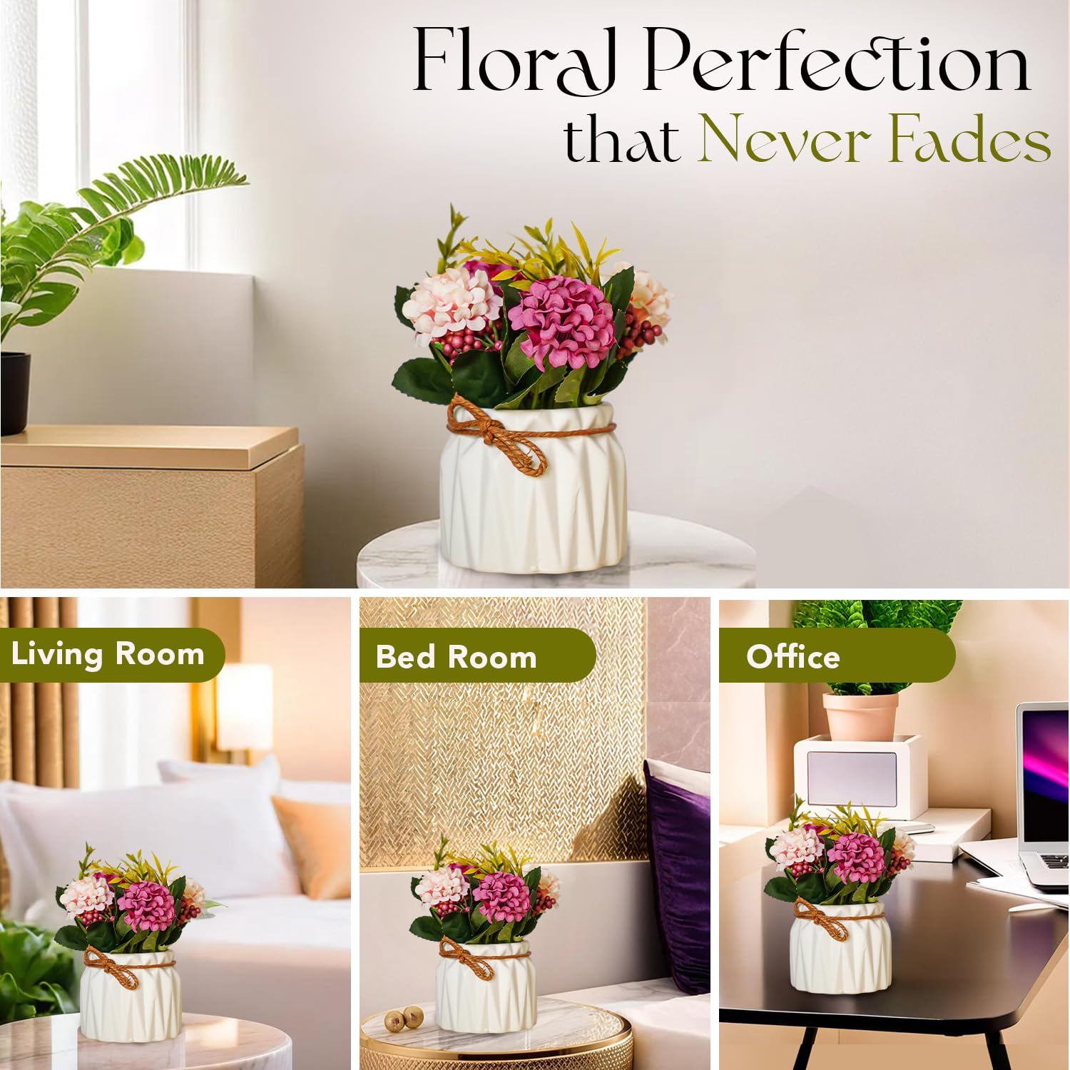 Ekhasa ceramic flower pot with artificial flowers - office desk decoration