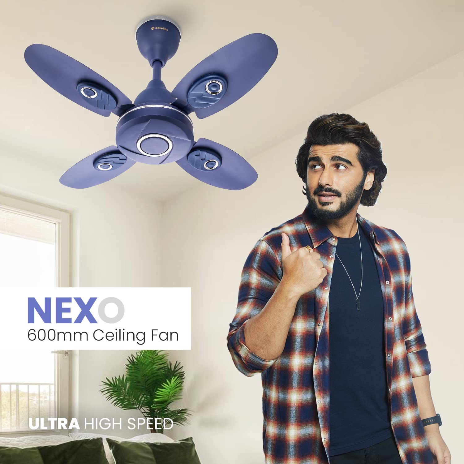 Candes compact ceiling fan - stylish and silent operation