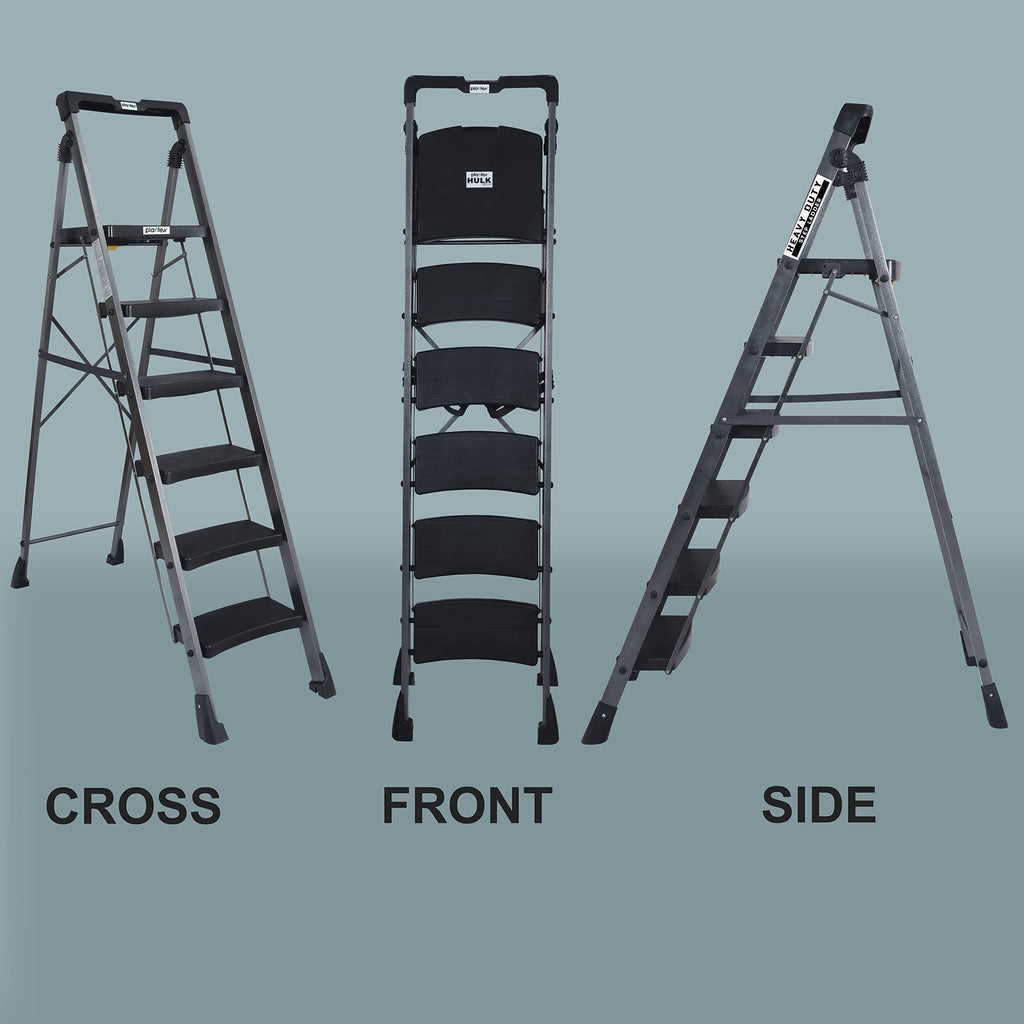 Plantex Heavy-Duty Mild-Steel Hulk Folding 6 Step Ladder for Home with ...