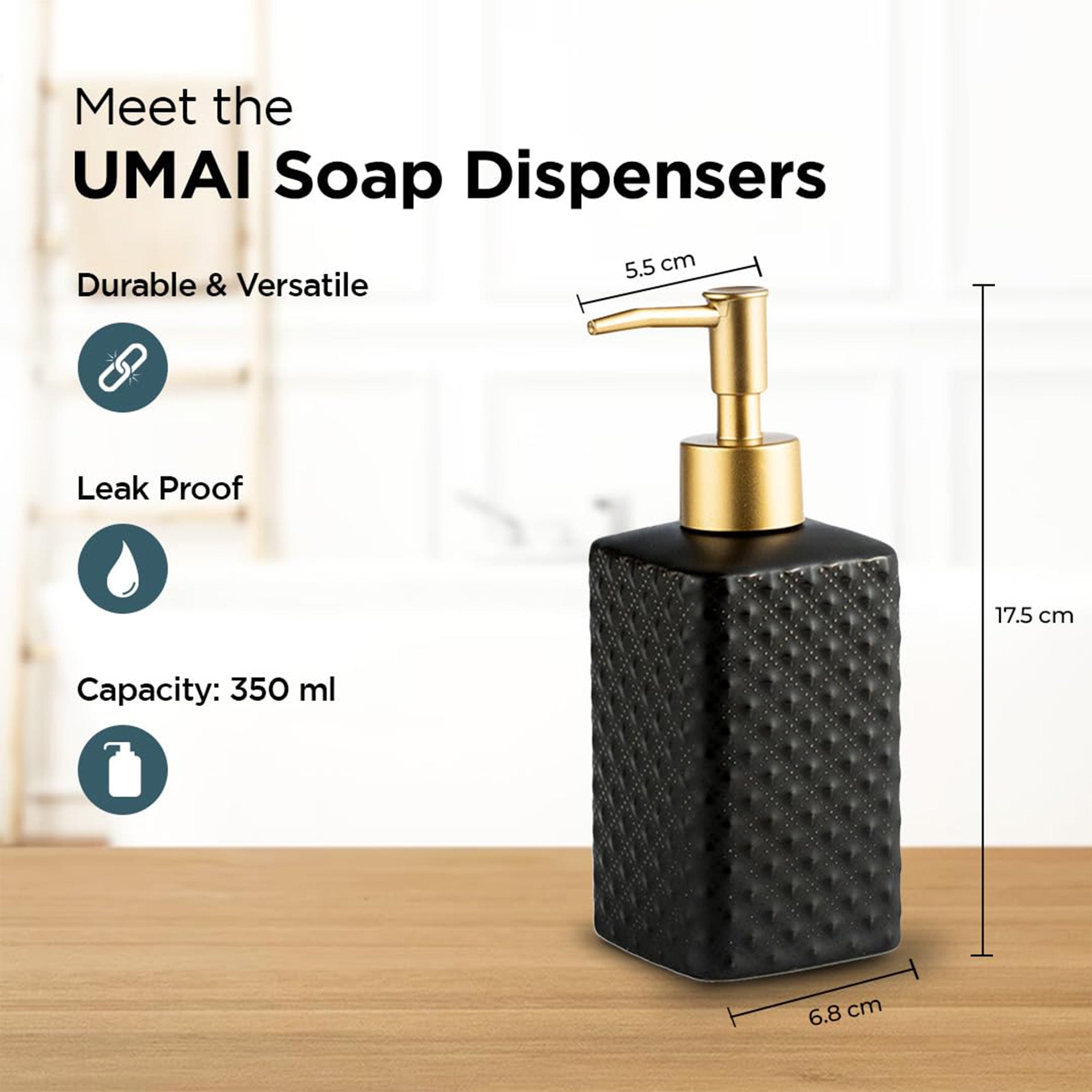 UMAI leakproof soap dispenser - stylish home essentials