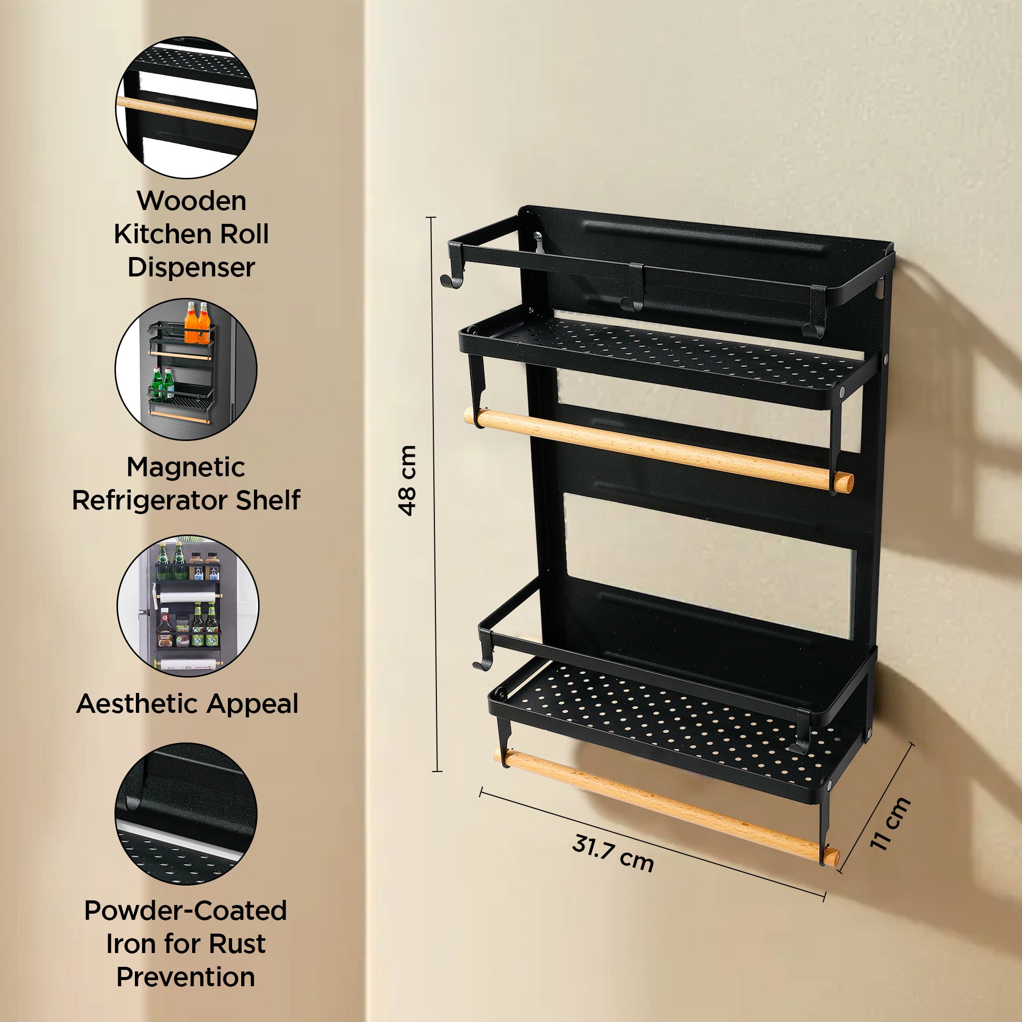 UMAI magnetic shelf with hooks - efficient storage