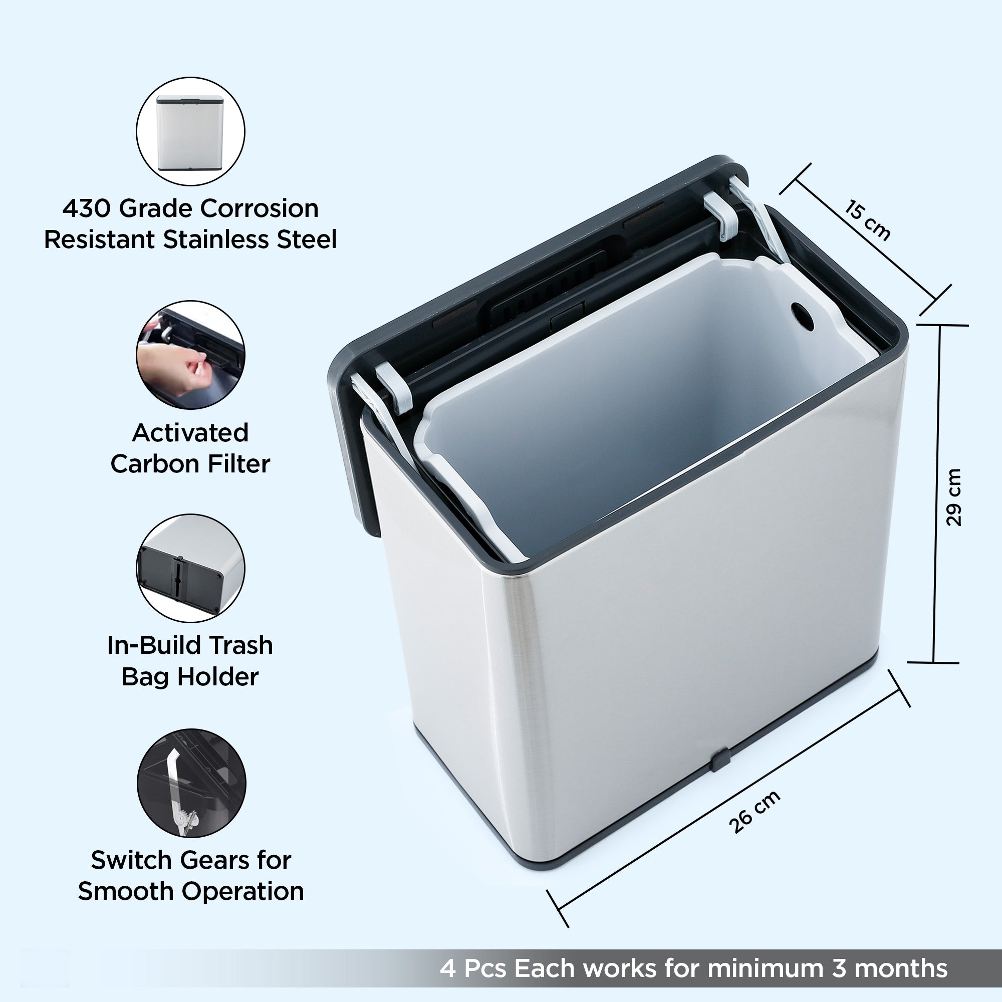 UMAI 6L Hanging Steel Dustbin - bedroom waste solution
