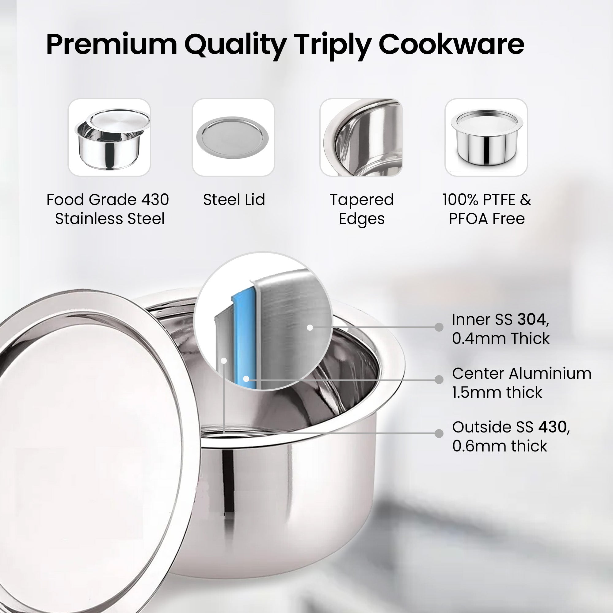 Savya Home pot and lid - Easy to clean cookware