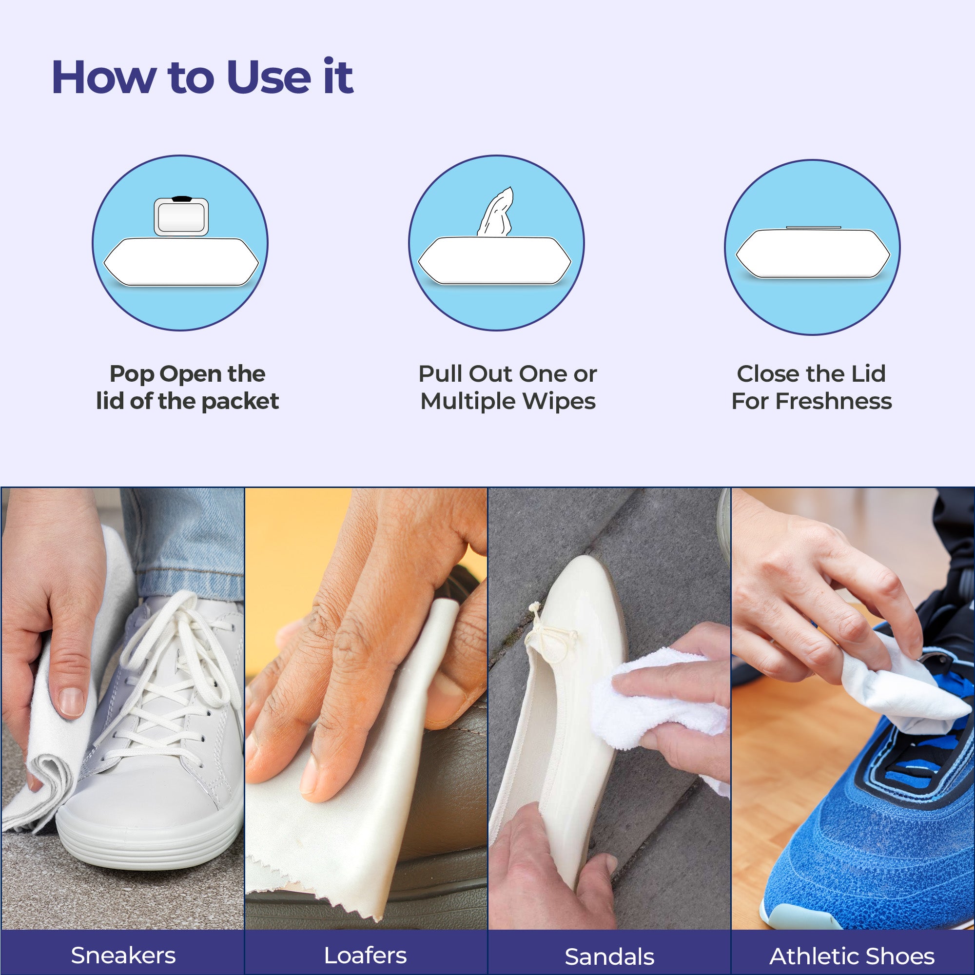Cleno shoe cleaning wipes - freshening up footwear in the car