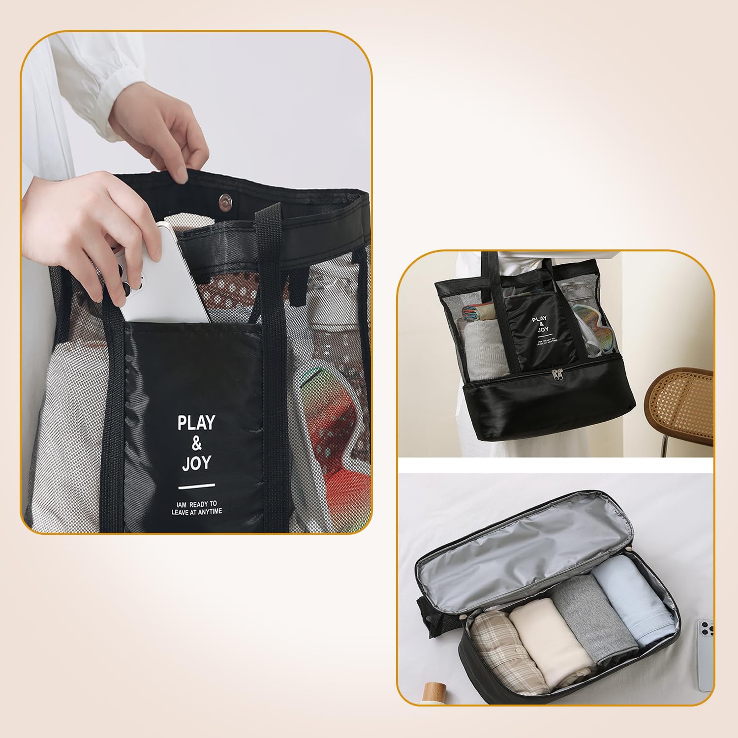 Kuber Industries Mesh Tote Bag - insulated beverage holder