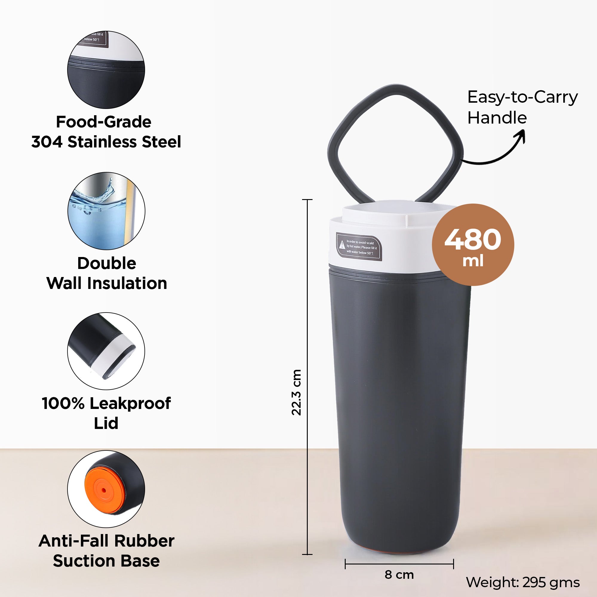 The Better Home UMAI Tumbler - Stylish black coffee tumbler