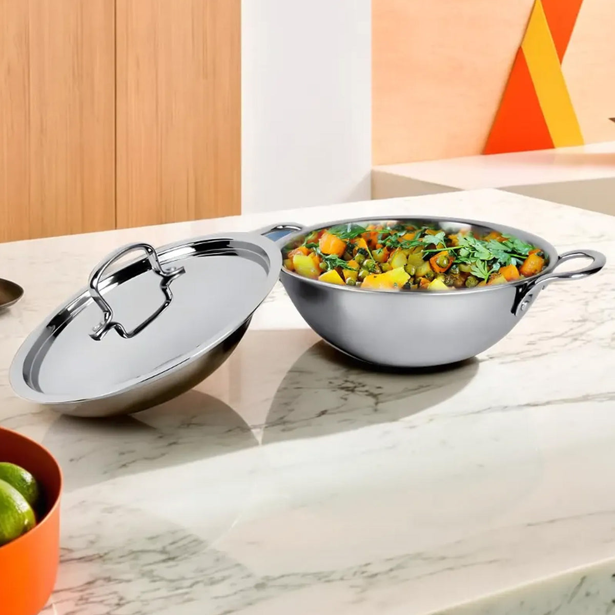 The Better Home Triply Stainless Steel Kadai - With lid included for convenience