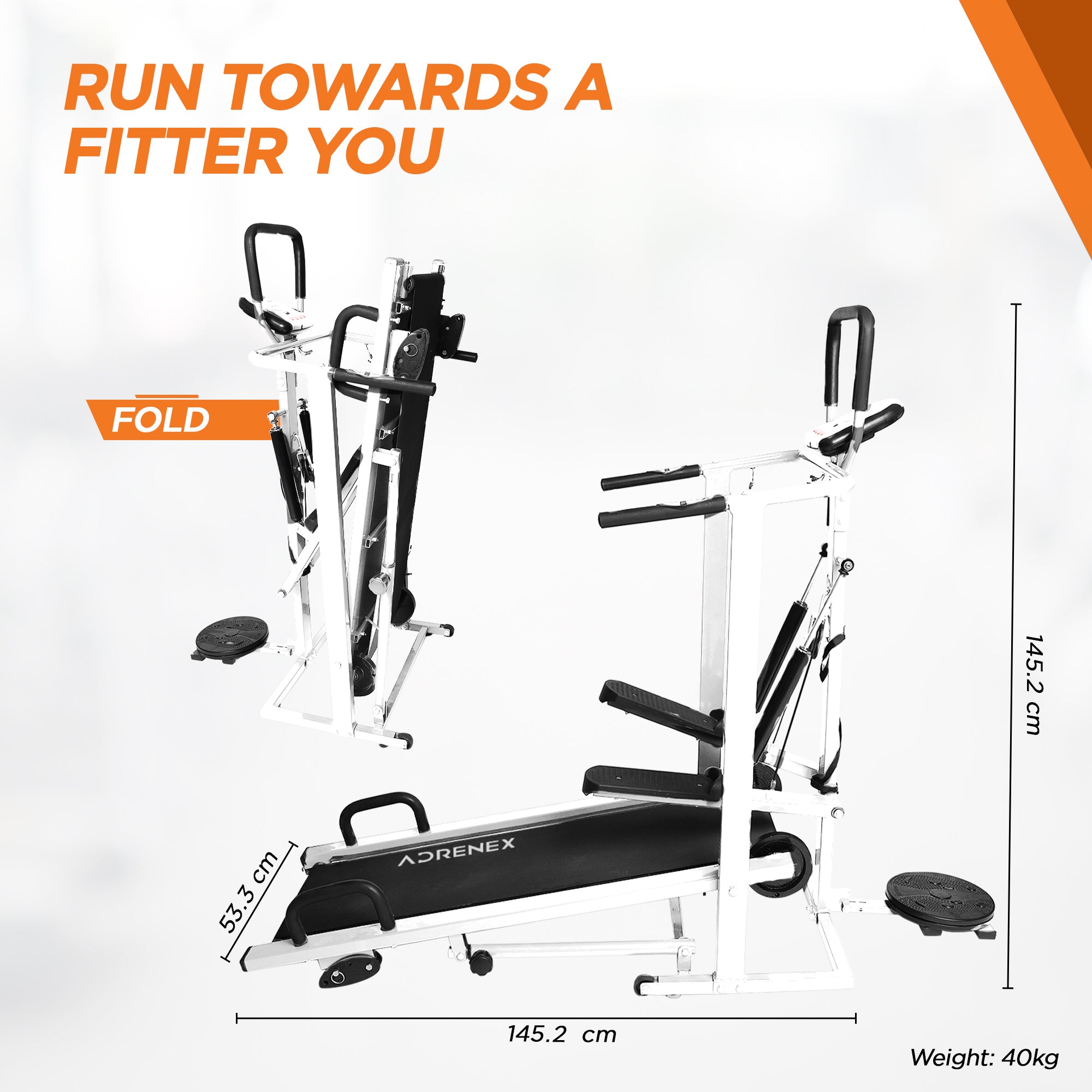 Reach manual treadmill with push up bar - Versatile design