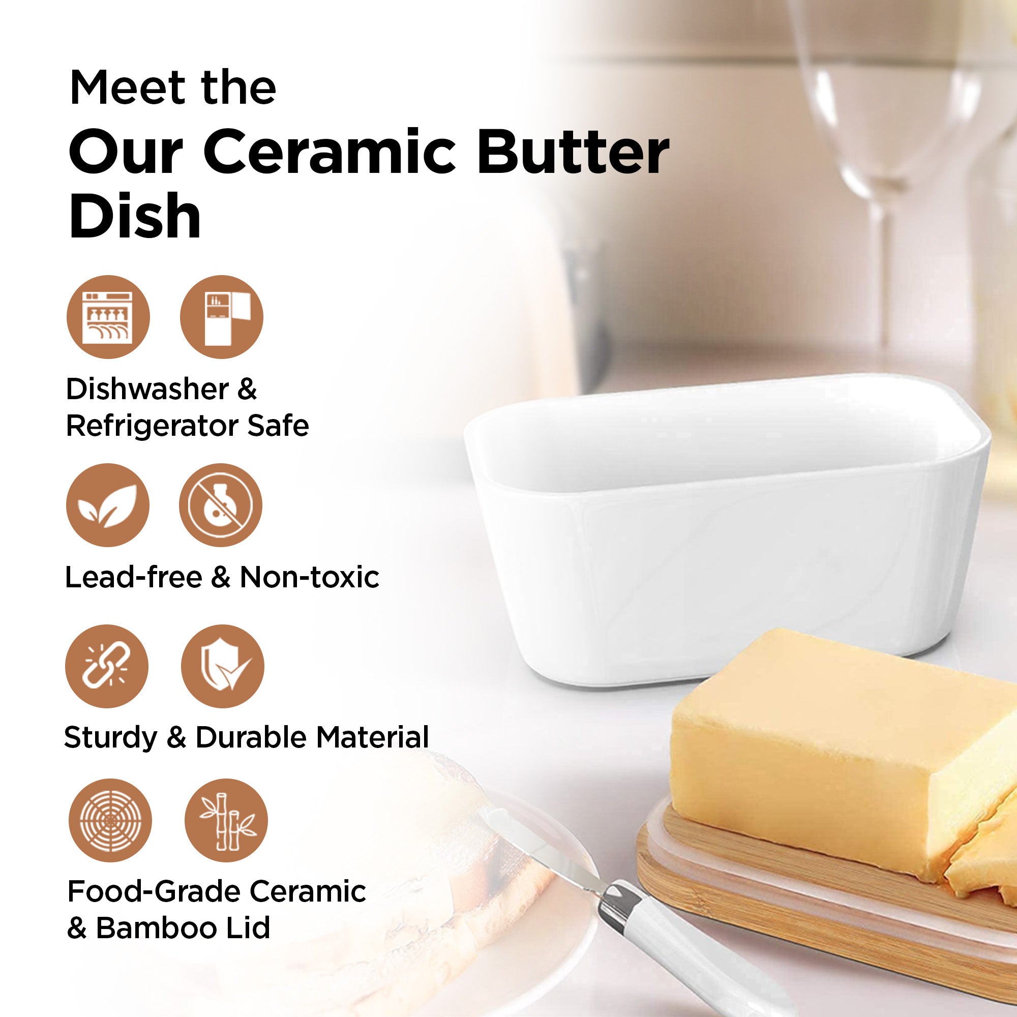 The Better Home butter dish with knife - Gift for cooking enthusiasts