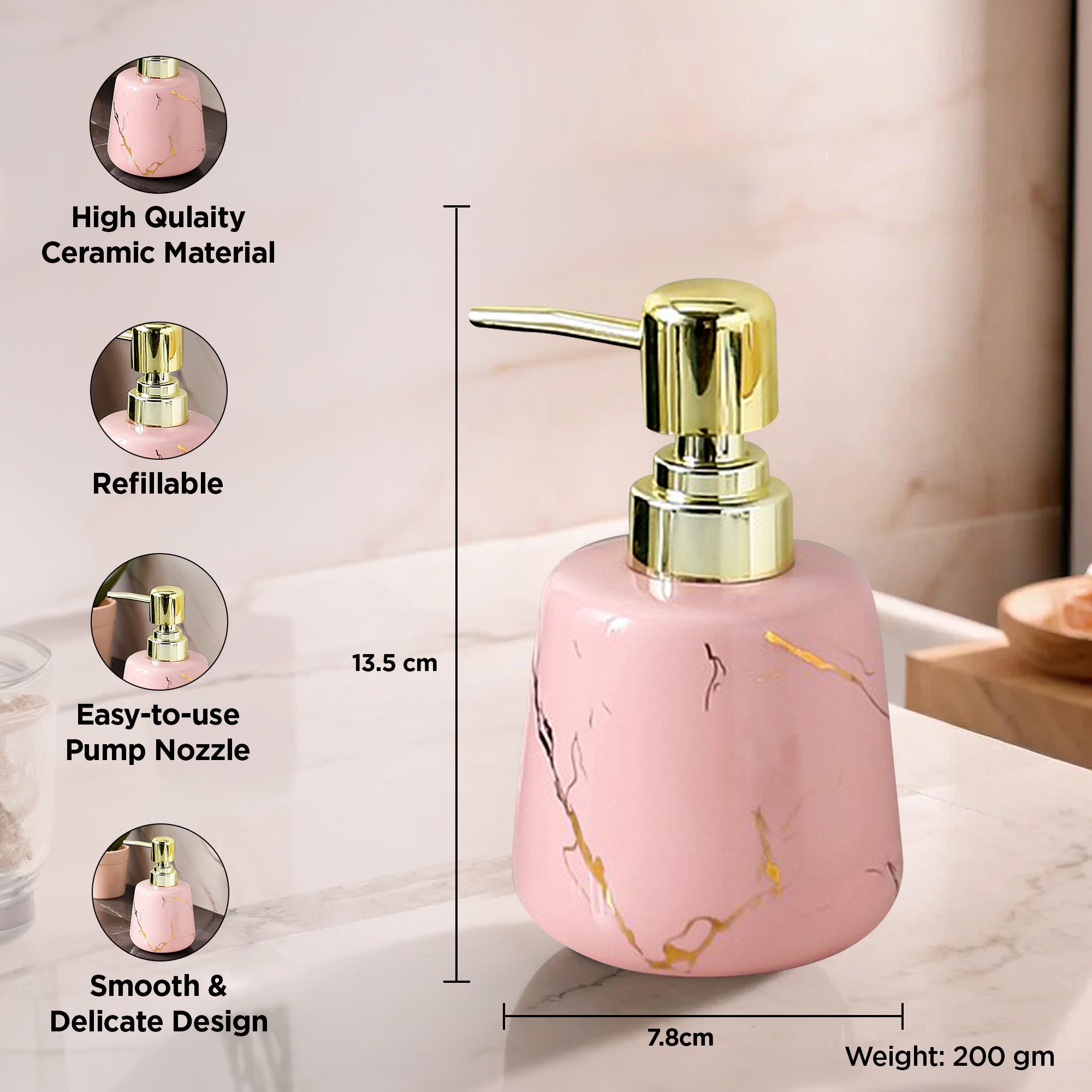 UMAI pink ceramic soap dispenser - eco-friendly kitchen essentials