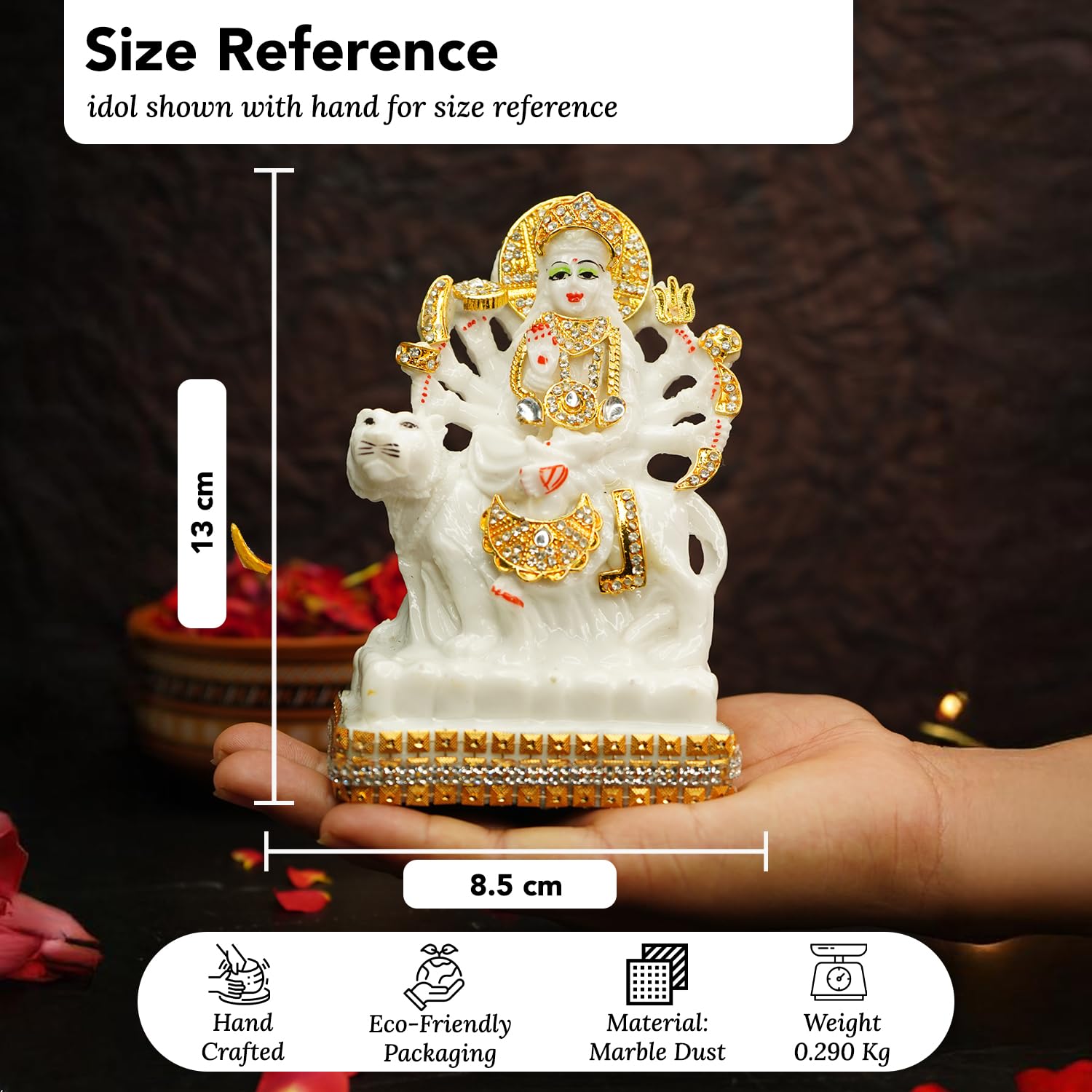 Ekhasa Marble Dust Durga Maa - Elegant statue for home decor