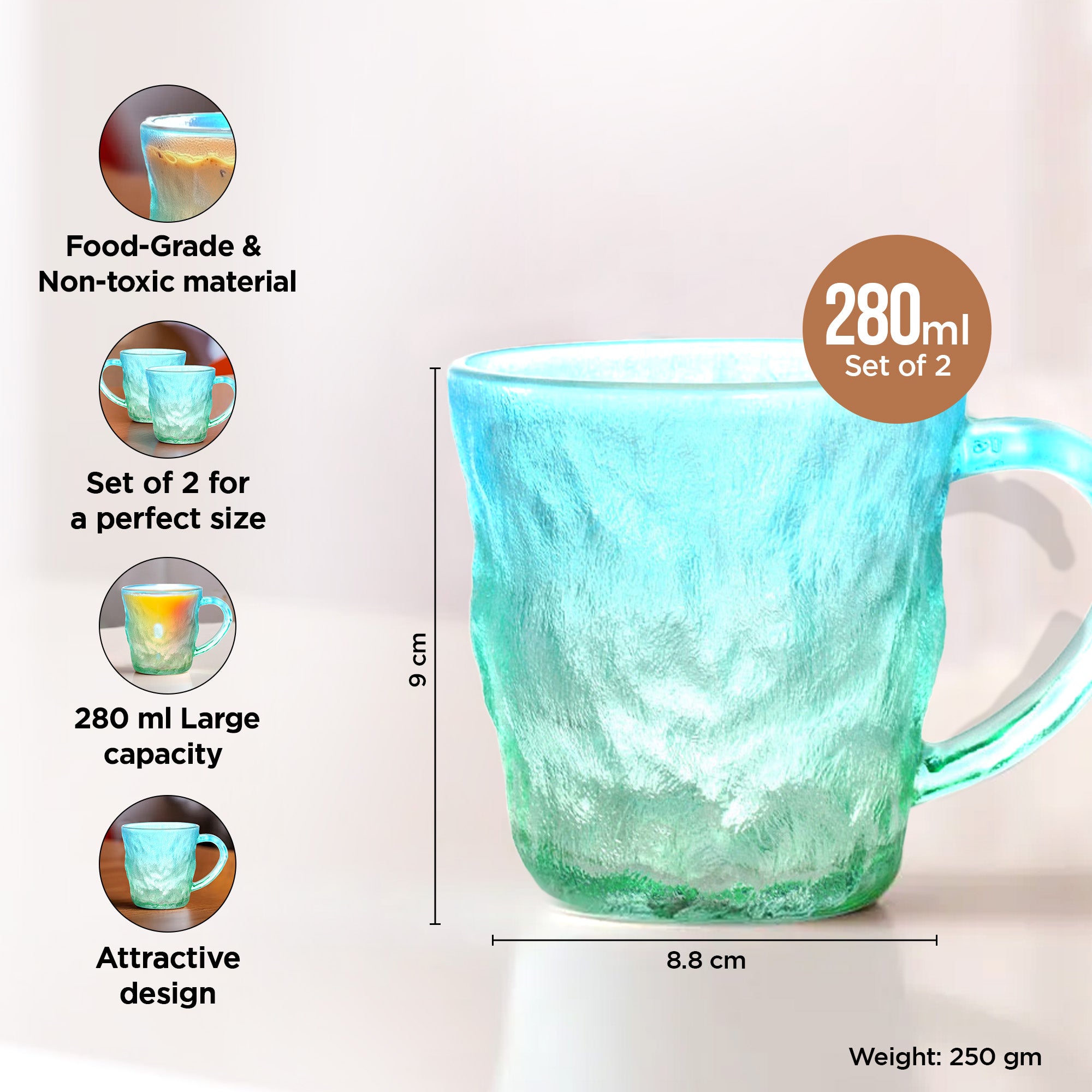 Buy UMAI 2Pcs Blue Glass Tea Cups - 280ml Microwave Safe  GlobalBees Shop