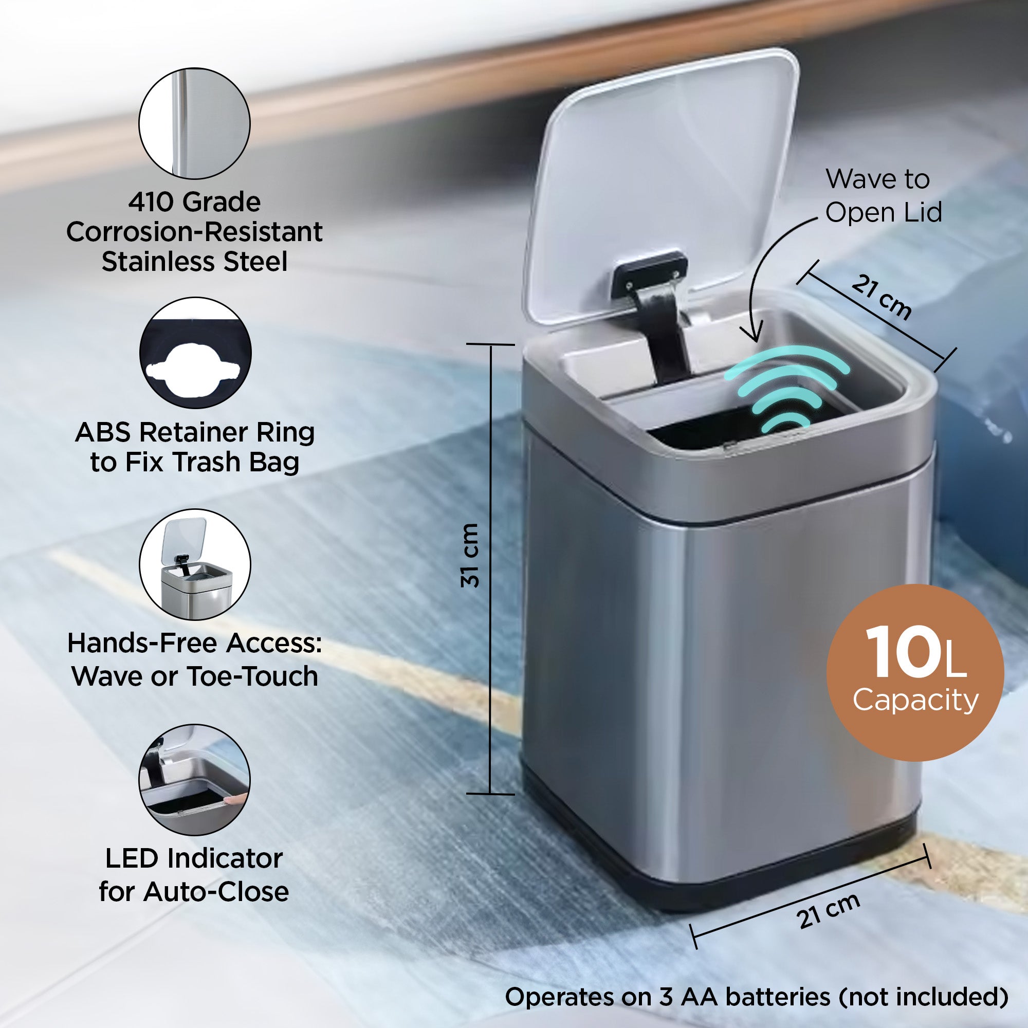 UMAI stainless steel dustbin - modern waste bin for office
