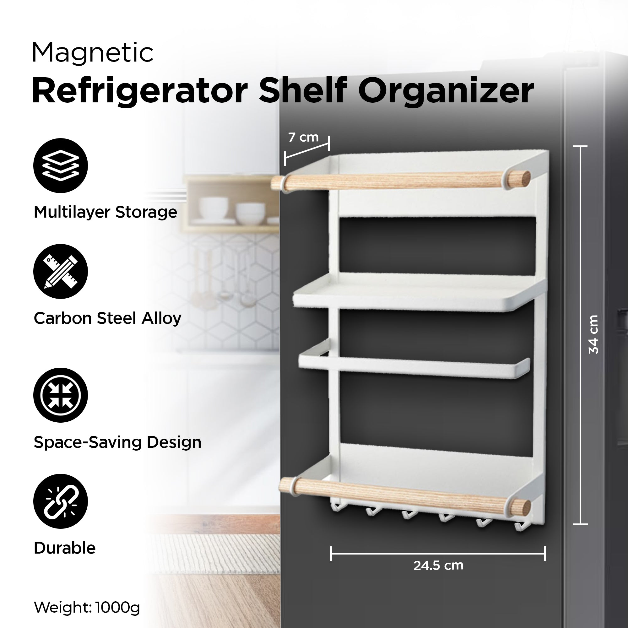 UMAI kitchen storage rack - durable iron and wood design