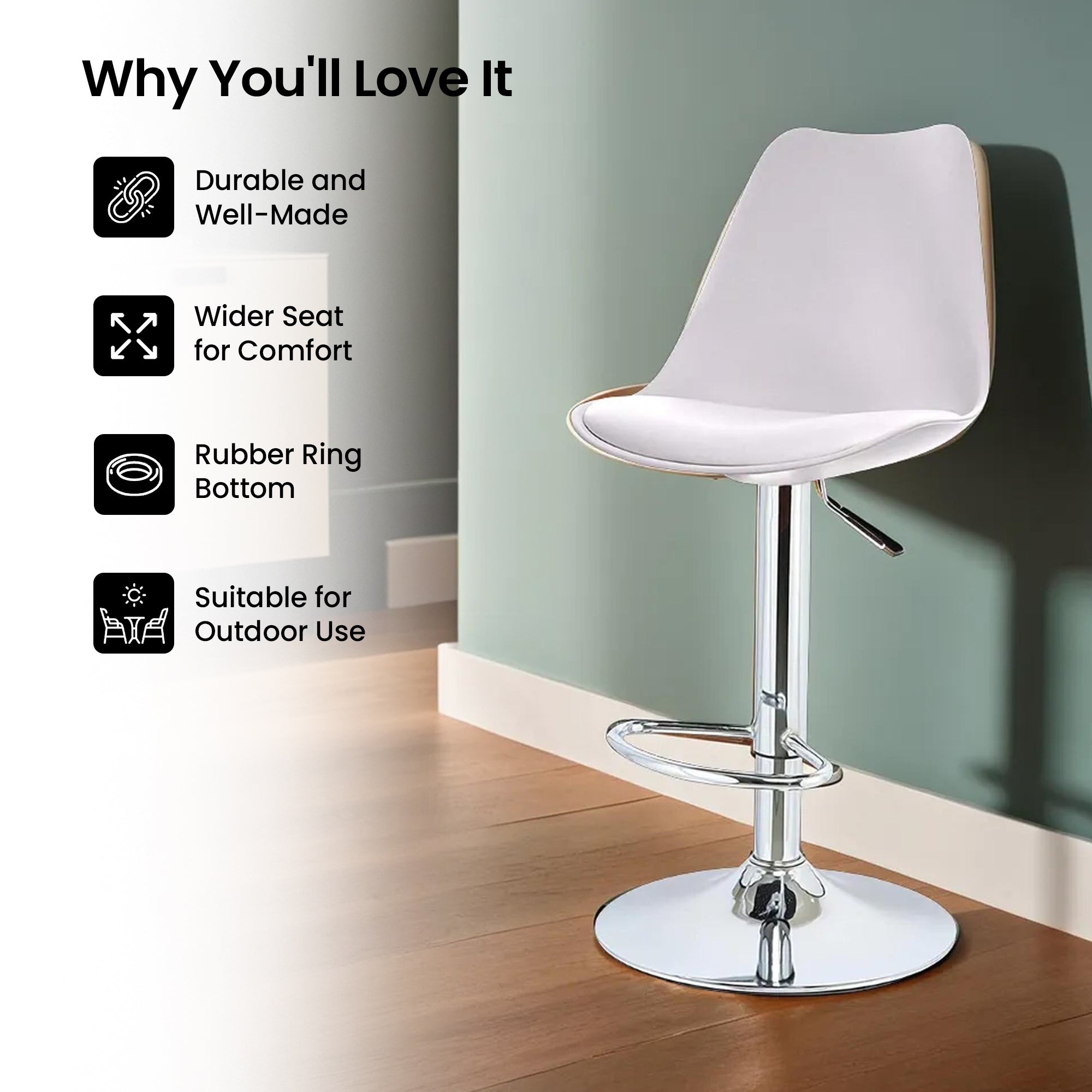 SAVYA HOME Curvy White Stool - Stylish Home Bar Furniture
