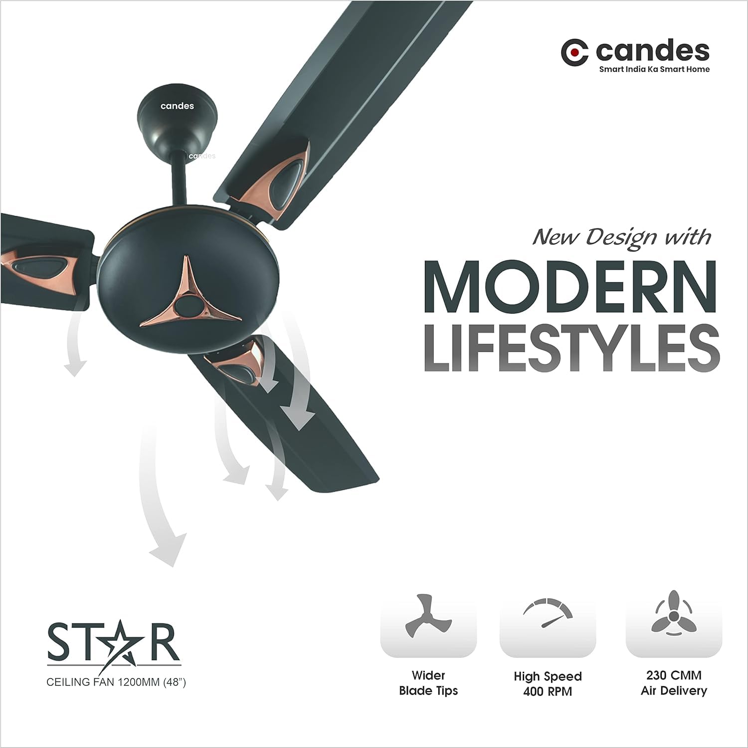 Candes star ceiling fan - noiseless comfort