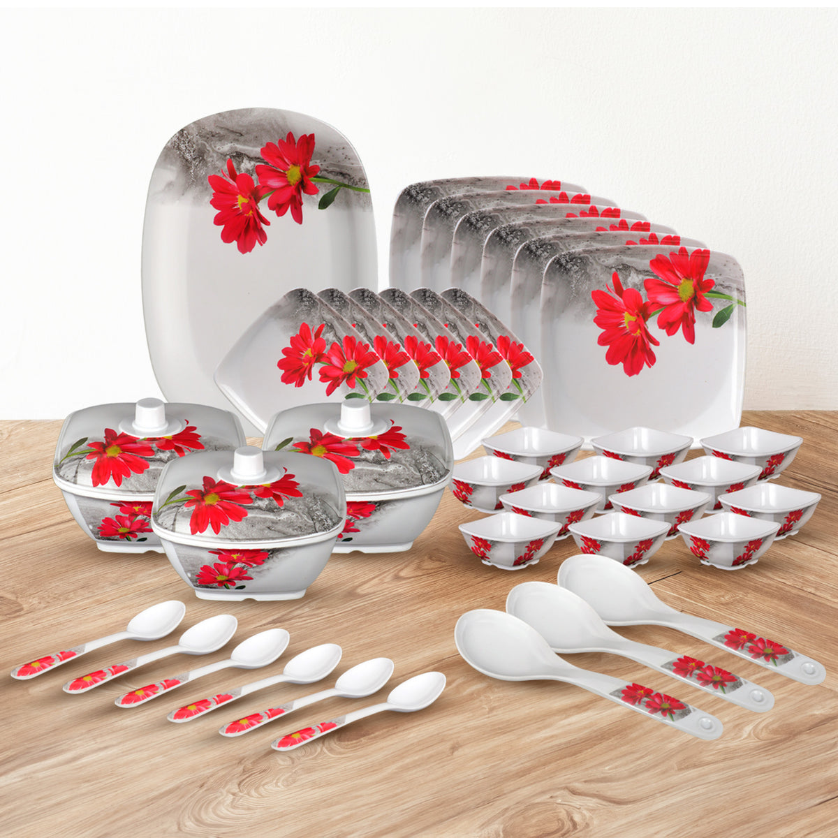 SigriWala dinner set - stylish red floral pattern enhancing dining ambiance