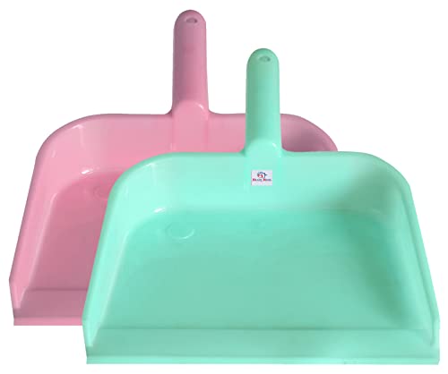 Heart Home Plastic Lightweight 10" Dustpan With Comfort Grip Handle for Easy Sweep Broom, Pack of 2 (Pink & Green)