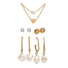 Yellow Chimes Combo of Crystal Pearl Gold Plated Stud Hoop Earrings Set for Women and Girls (Design 6)
