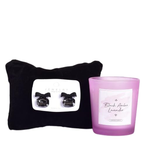 Gleevers Gift Set for Women |Gift Box pack of 2 with Candle (Black Amber Lavender,60gm) & Bow Stud Earring|Birthday Gift,Anniversary Gift,Valentine Gift,Secret Santa Gifts