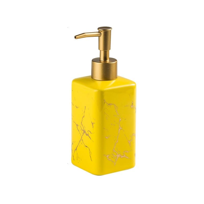 USHA SHRIRAM 320ml Soap Dispenser Bottle | Ceramic Soap & Lotion Dispenser Set | Kitchen Dish Soap Pump Dispenser Set | Hand Shower Washing Soap Dispenser (Design 3 - Yellow, Pack of 1)