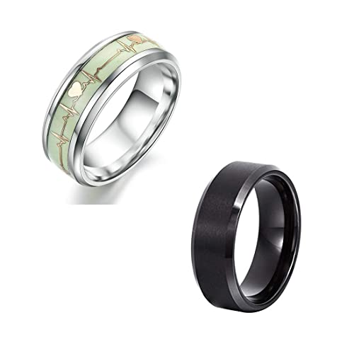 Yellow Chimes Rings for Men 2 pcs of Combo Stainless Steel Heartbeat and Smooth Finished band Designed Rings for Men and Boys