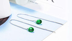 Yellow Chimes Earrings for Women & Girls | Fashion Green Crystal Stone Long Chain Threaded Dangler | Silver Tone Chain Earring | Western Thread Earrings | Birthday & Anniversary Gift