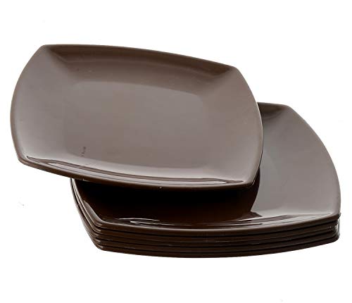 Kuber Industries Small Square 6 Pieces Unbreakable Virgin Plastic Microwave Safe Dinner/Serving Plates (Brown) - CTLTC44453 Brown Pack of 6 Dinner Plates