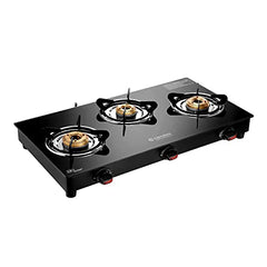 Candes Magma Glass Top Gas Stove, Manual Ignition, Black (ISI Certified, With 18 Months Warranty - 3 Burner