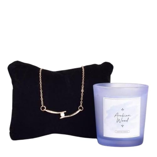 Gleevers Gift Set for Women |Gift Box pack of 2 with Candle (Arabian Wood,60gm) & Pearl Pendant Necklace|Birthday Gift,Anniversary Gift, Valentine Gift, Secret Santa Gifts