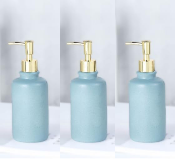 UMAI Liquid Soap Dispenser | Stoneware | Bathroom Sanitizer, Lotion, Shampoo Dispenser | Ceramic Handwash Bottle for Kitchen | Soap Dispenser for Wash Basin | Bathroom Accessories (Pack of 3)