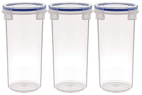 Kuber Industries Virgin Plastic klick Big Glass 3 Piece Transparent Tumbler/airtight Container Leakproof Storage with Lid 500ml (White) CTKTC034123