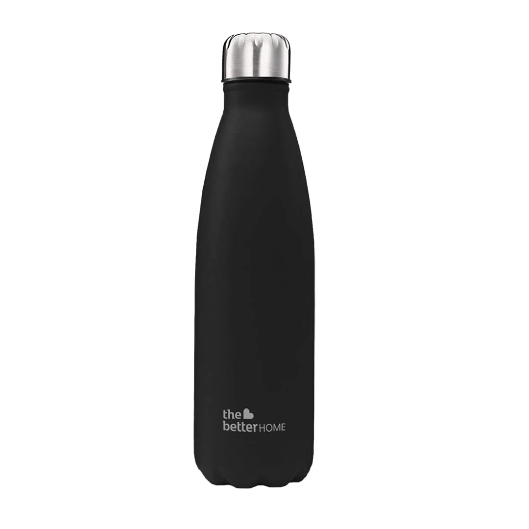 The Better Home Stainless Steel Insulated Water Bottle 500ml | Thermos Flask 500ml | Hot and Cold Steel Water Bottle 500ml (Black)